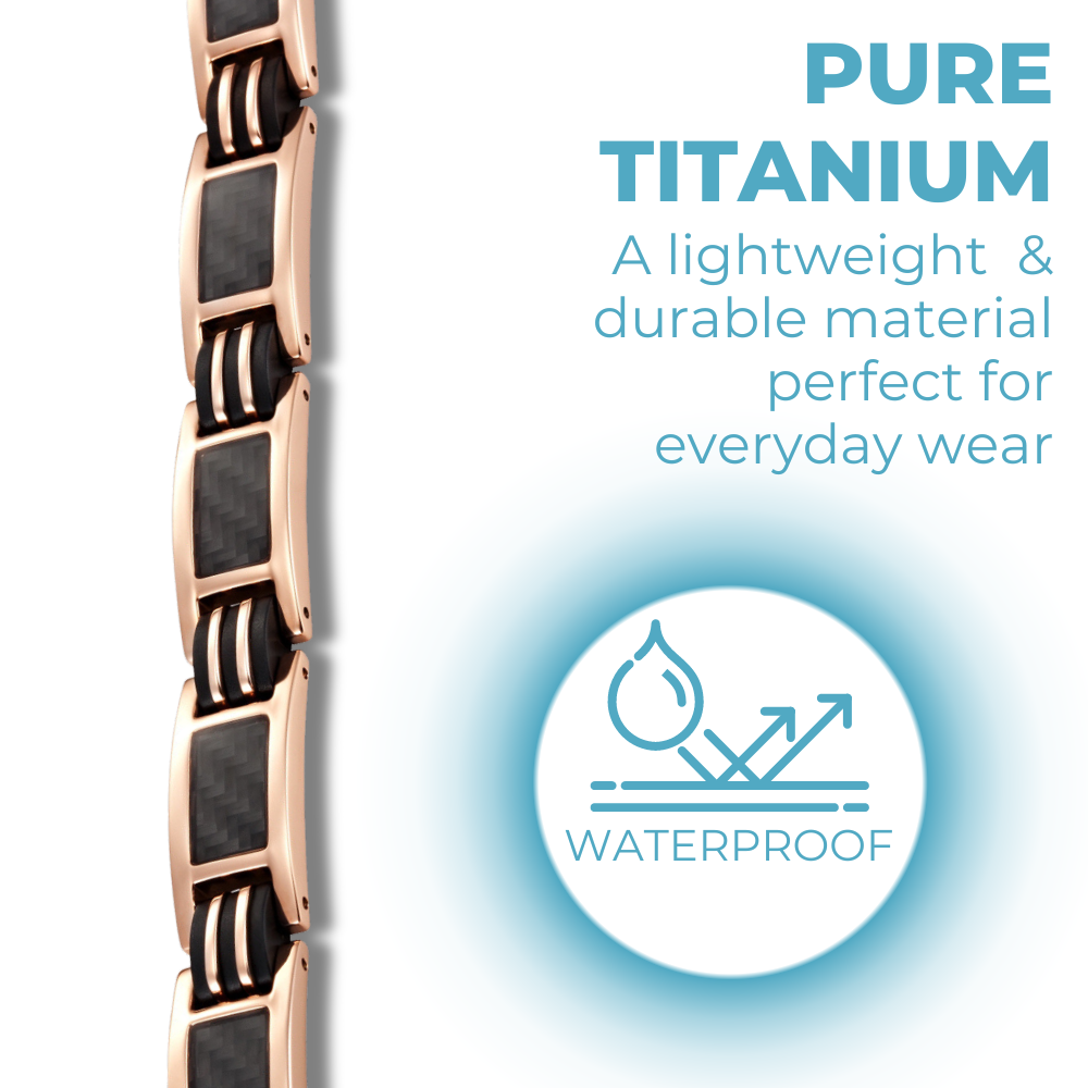 Men's Rose Gold Tone Magnetic Bracelet - Black Carbon Fibre