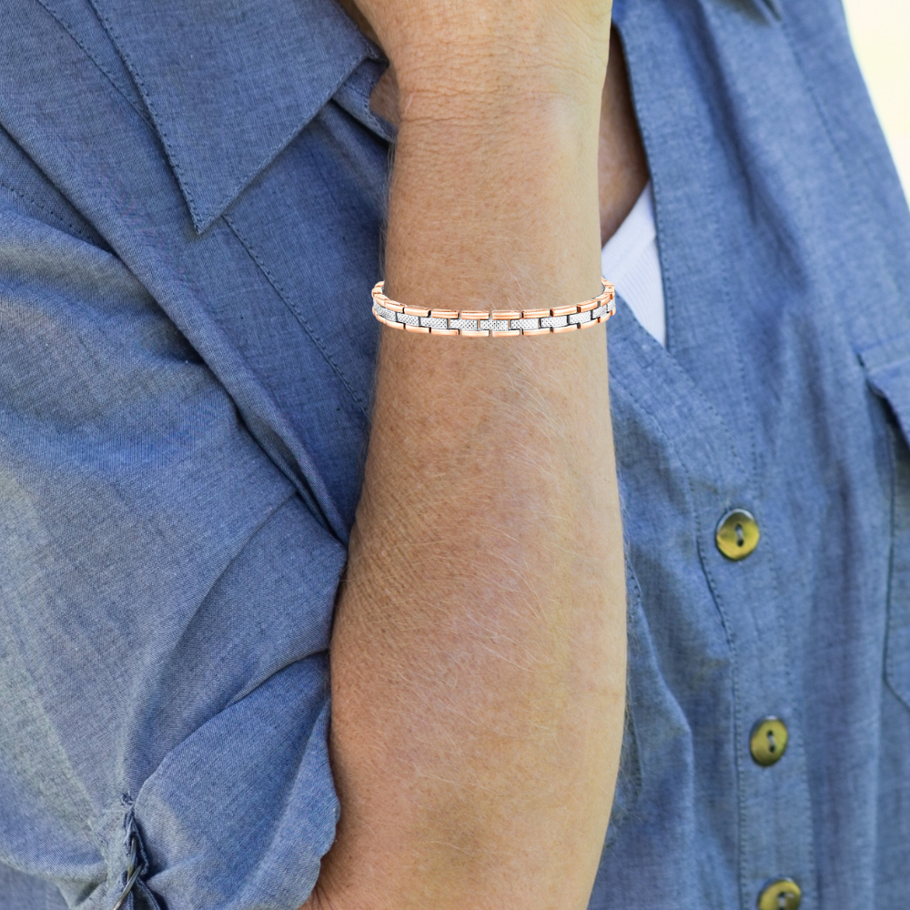 Ladies Two Tone Four Element Titanium Magnetic Bracelet