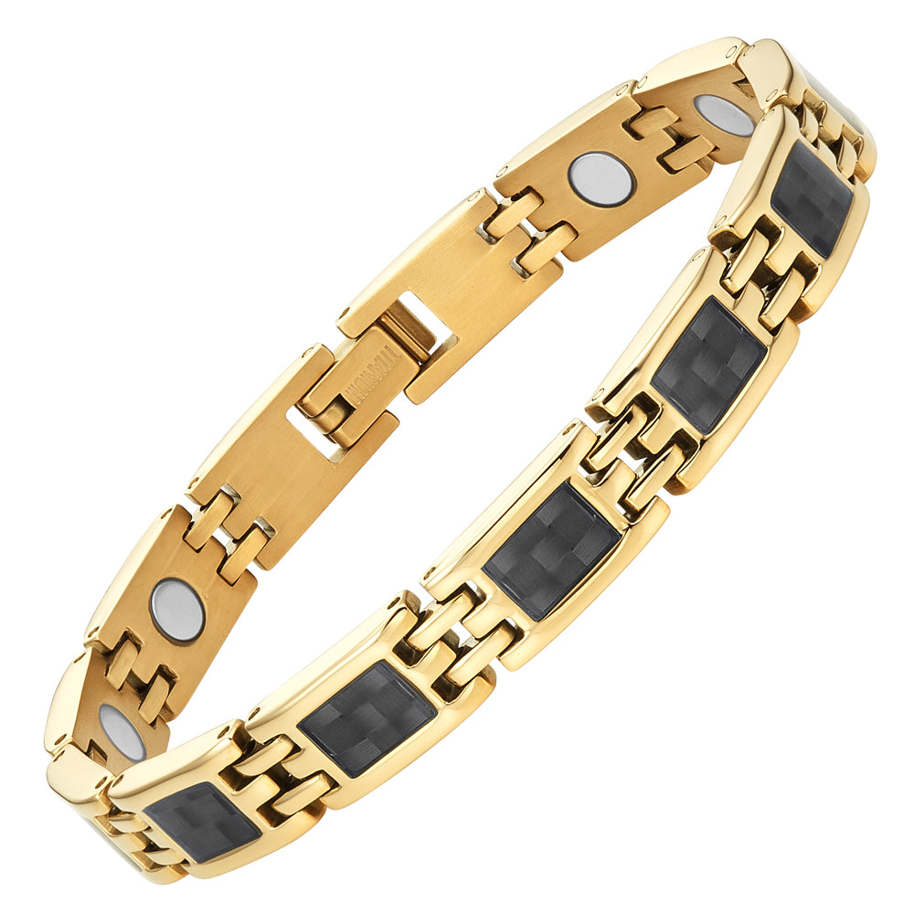 Ladies Magnetic Therapy Bracelet- Gold with Black carbon fiber