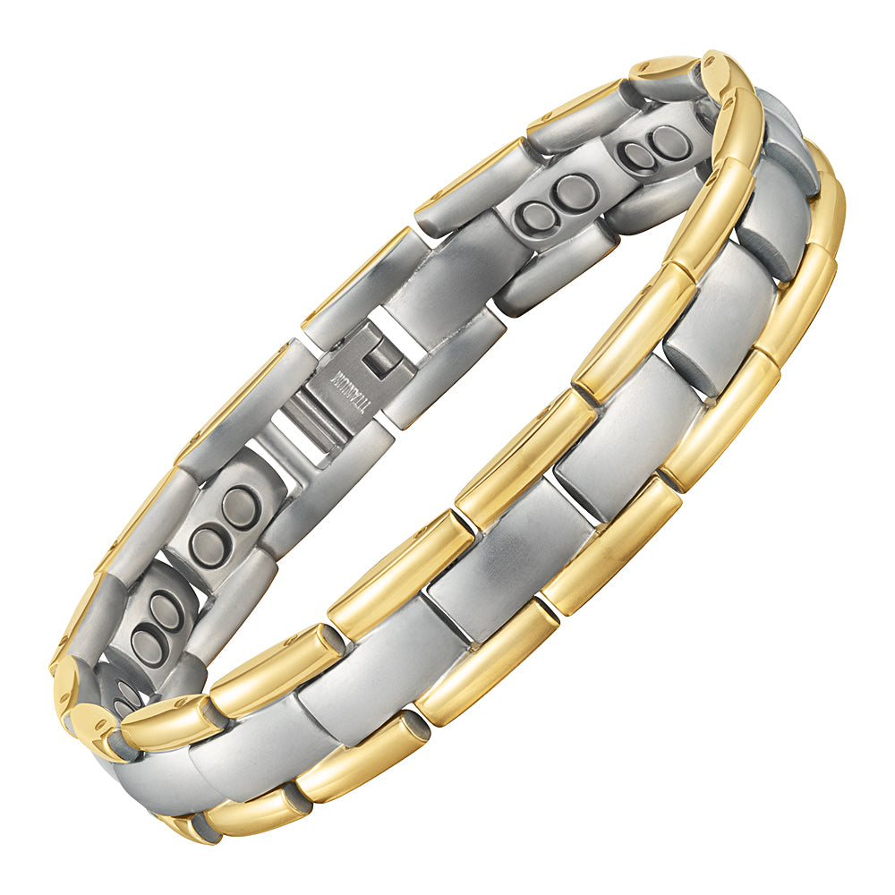 Mens Double Row Titanium Magnetic Therapy Bracelet - Two Tone