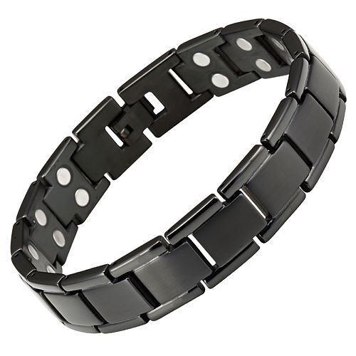 New Mens Black Double Row Titanium Magnetic Bracelet + Free Adjuster Gift Box