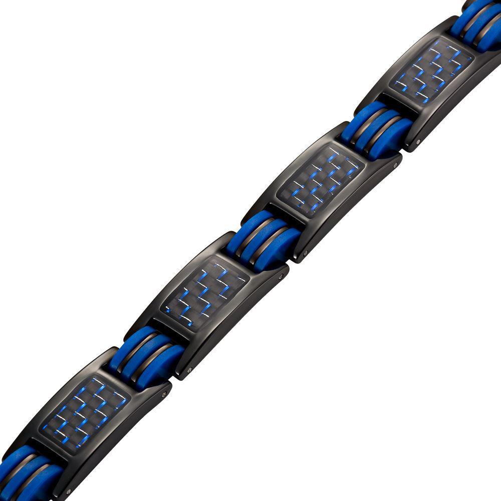 Willis Judd New Mens Four Element Magnetic Blue Carbon Fiber Black Titanium Bracelet + Link Removal Tool