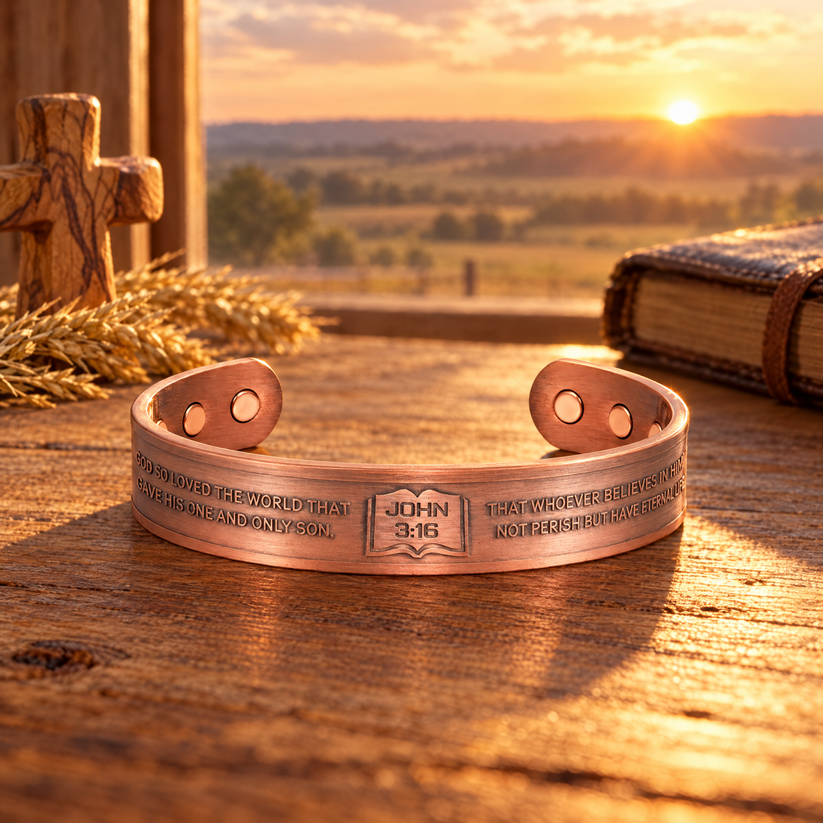 Willis Judd Mens Copper Bangle John 3:16 verse