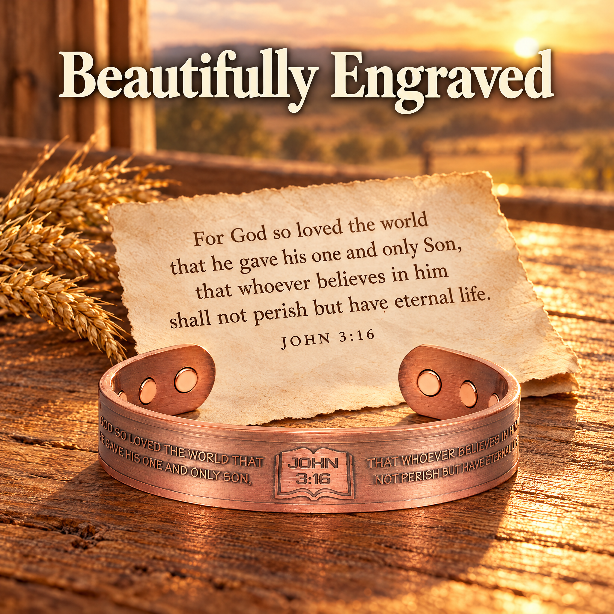Willis Judd Mens Copper Bangle John 3:16 verse