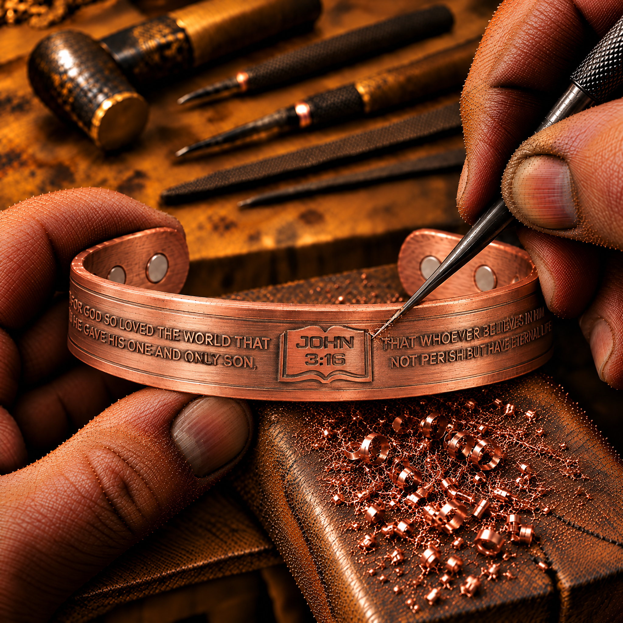 Willis Judd Mens Copper Bangle John 3:16 verse