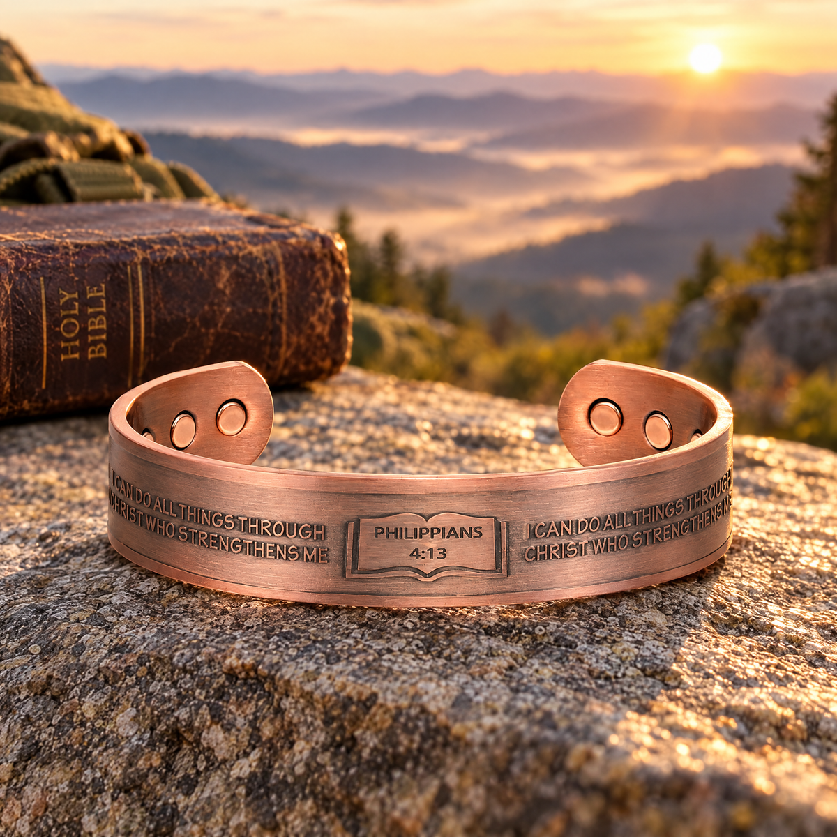 Willis Judd Mens Copper Bangle Philippians 4:13 verse
