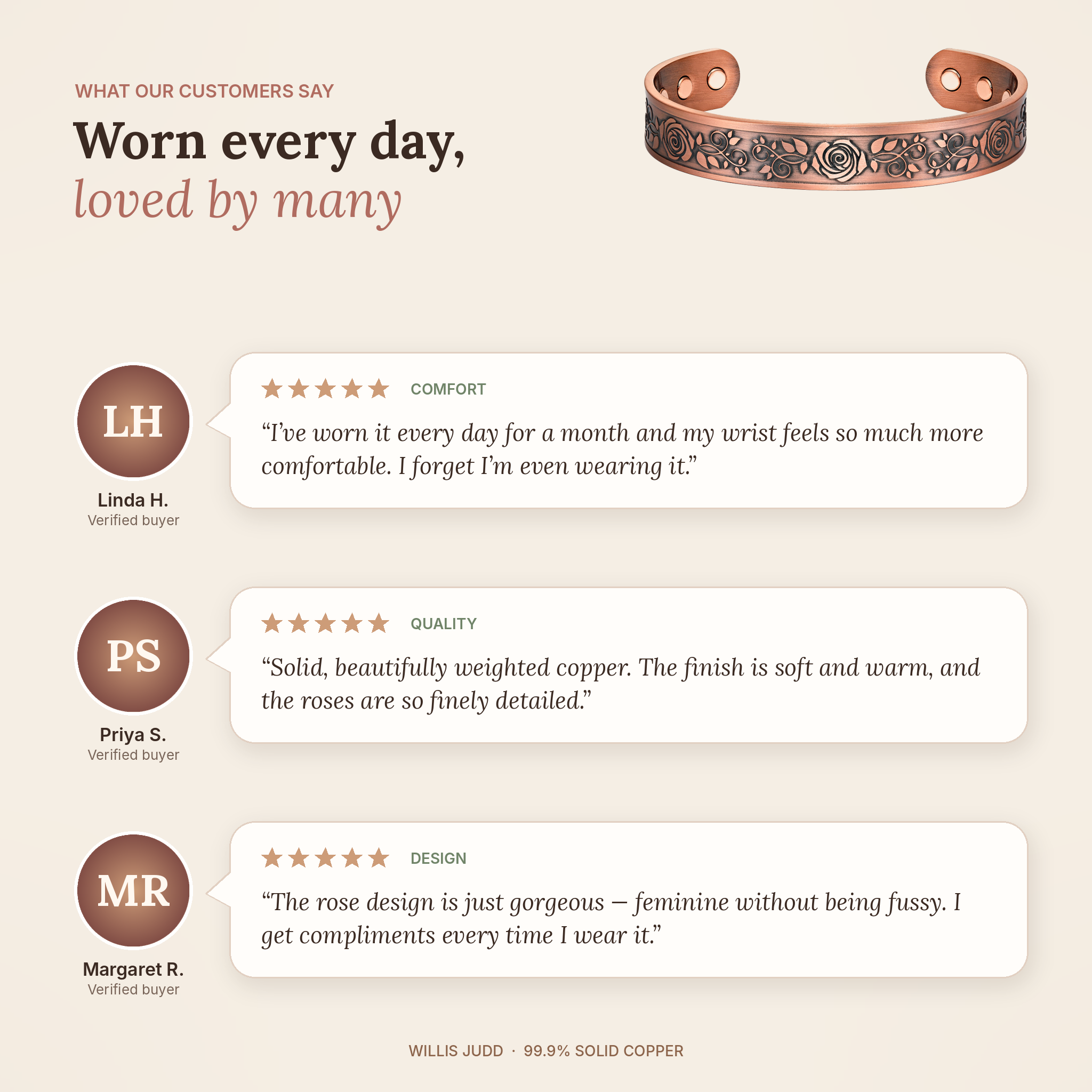 Willis Judd Ladies Copper Wild Rose Bangle
