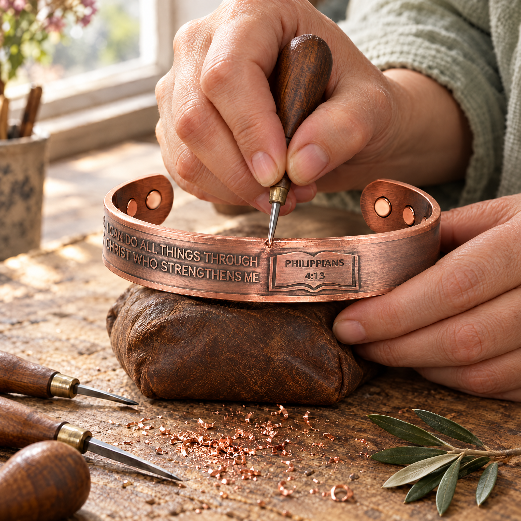 Willis Judd Ladies / Mens Copper Bangle Philippians 4:13