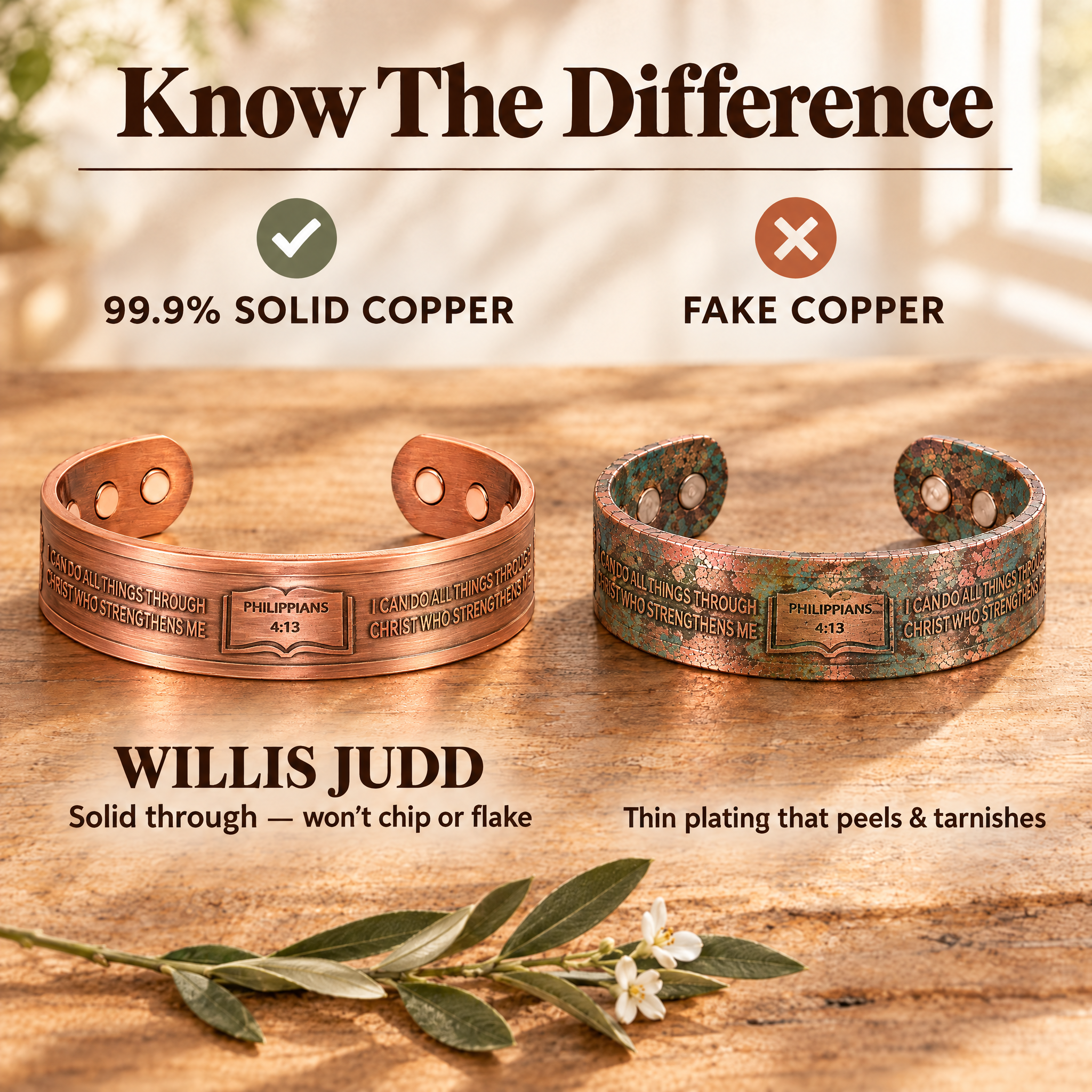Willis Judd Ladies / Mens Copper Bangle Philippians 4:13