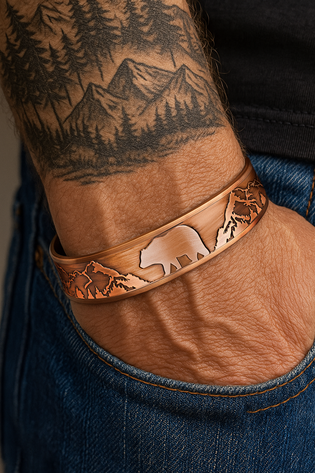 Mens Copper Magnetic Bangle Bracelet Bear New Design