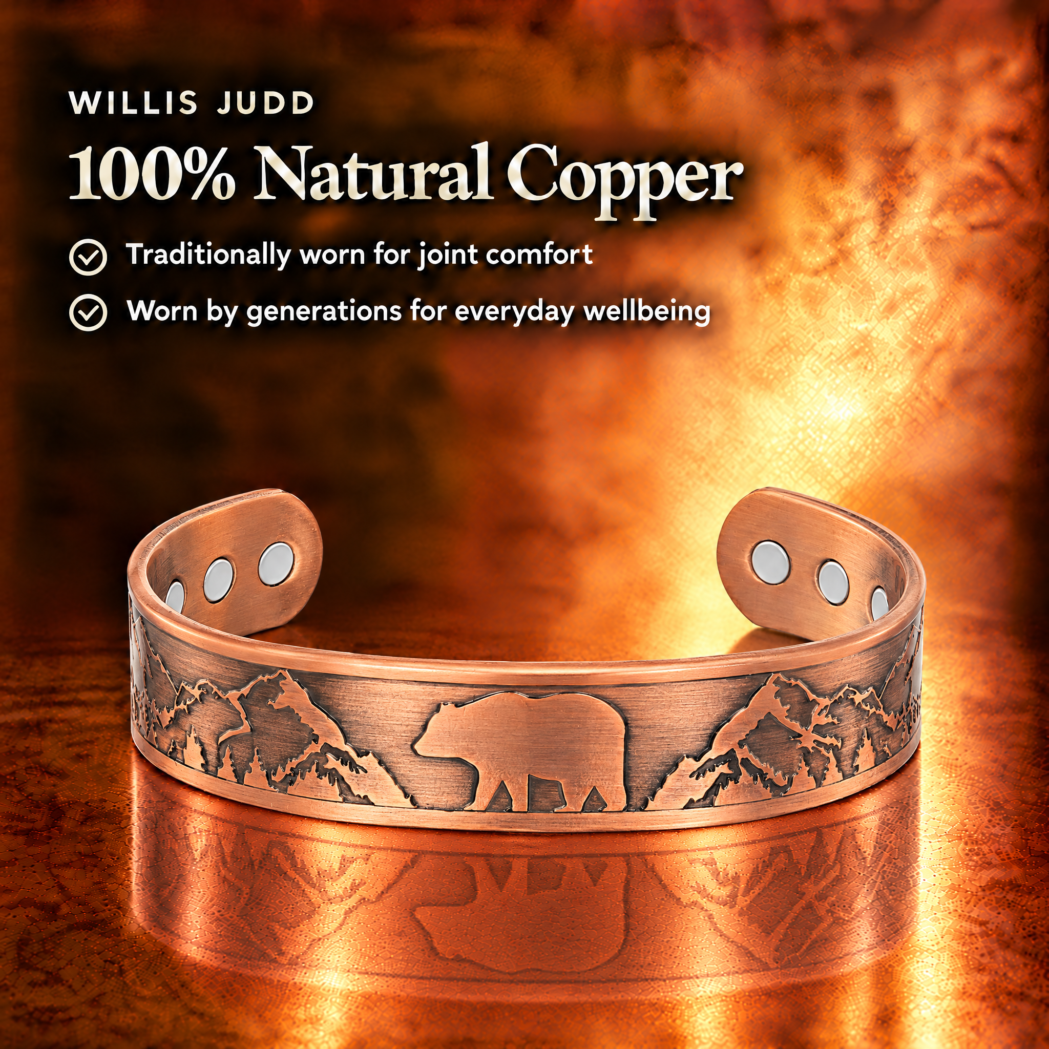 Mens Copper Magnetic Bangle Bracelet Bear New Design