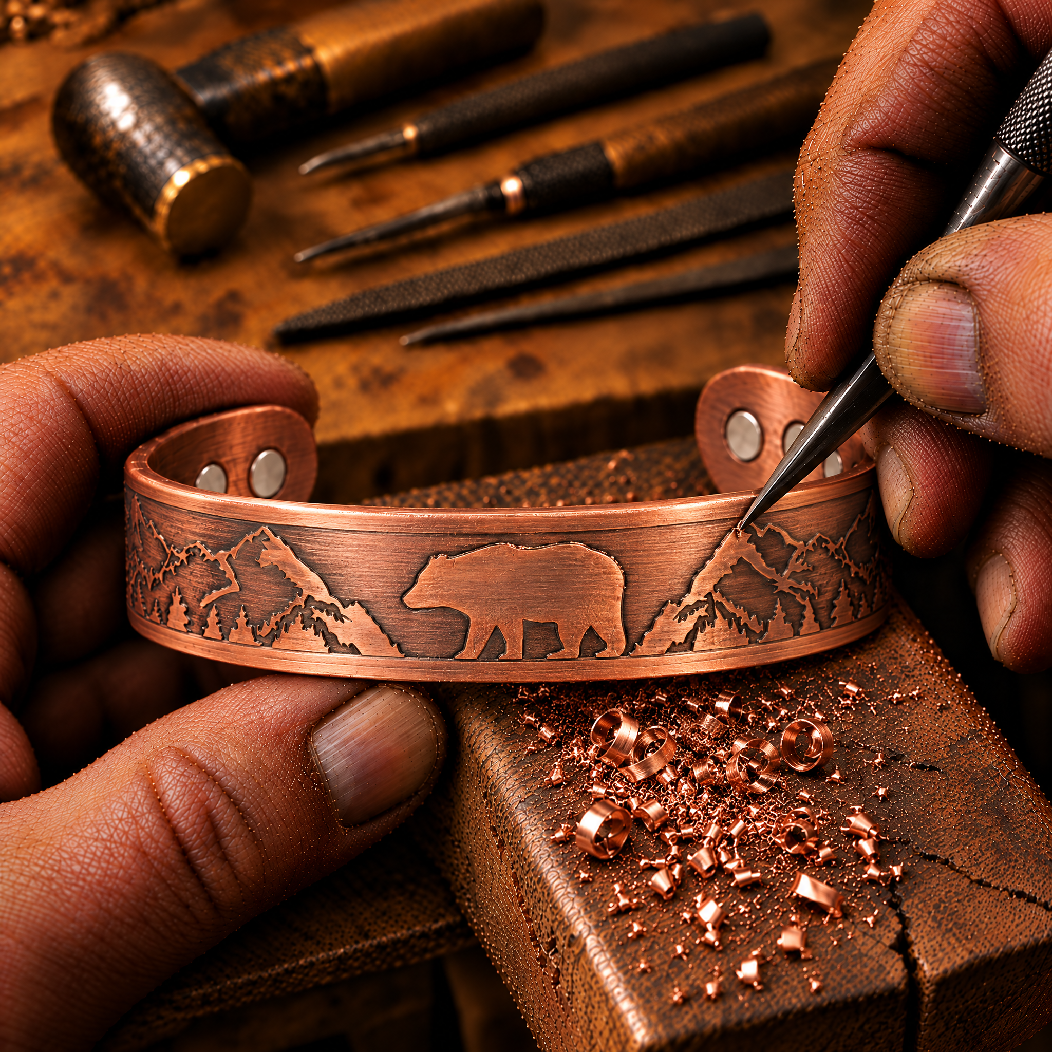 Mens Copper Magnetic Bangle Bracelet Bear New Design