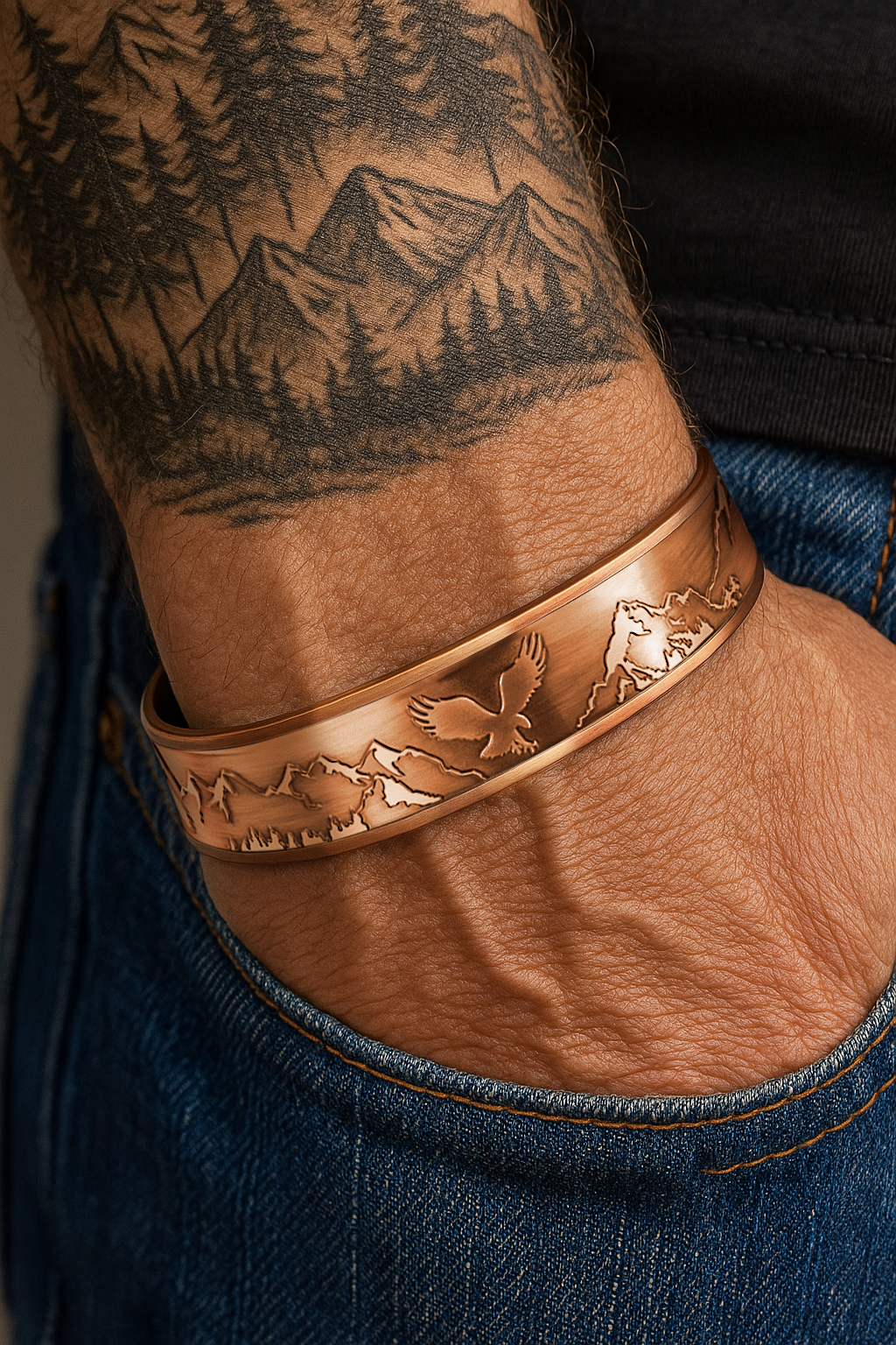 Mens Copper Magnetic Bangle Bracelet Eagle - New Design