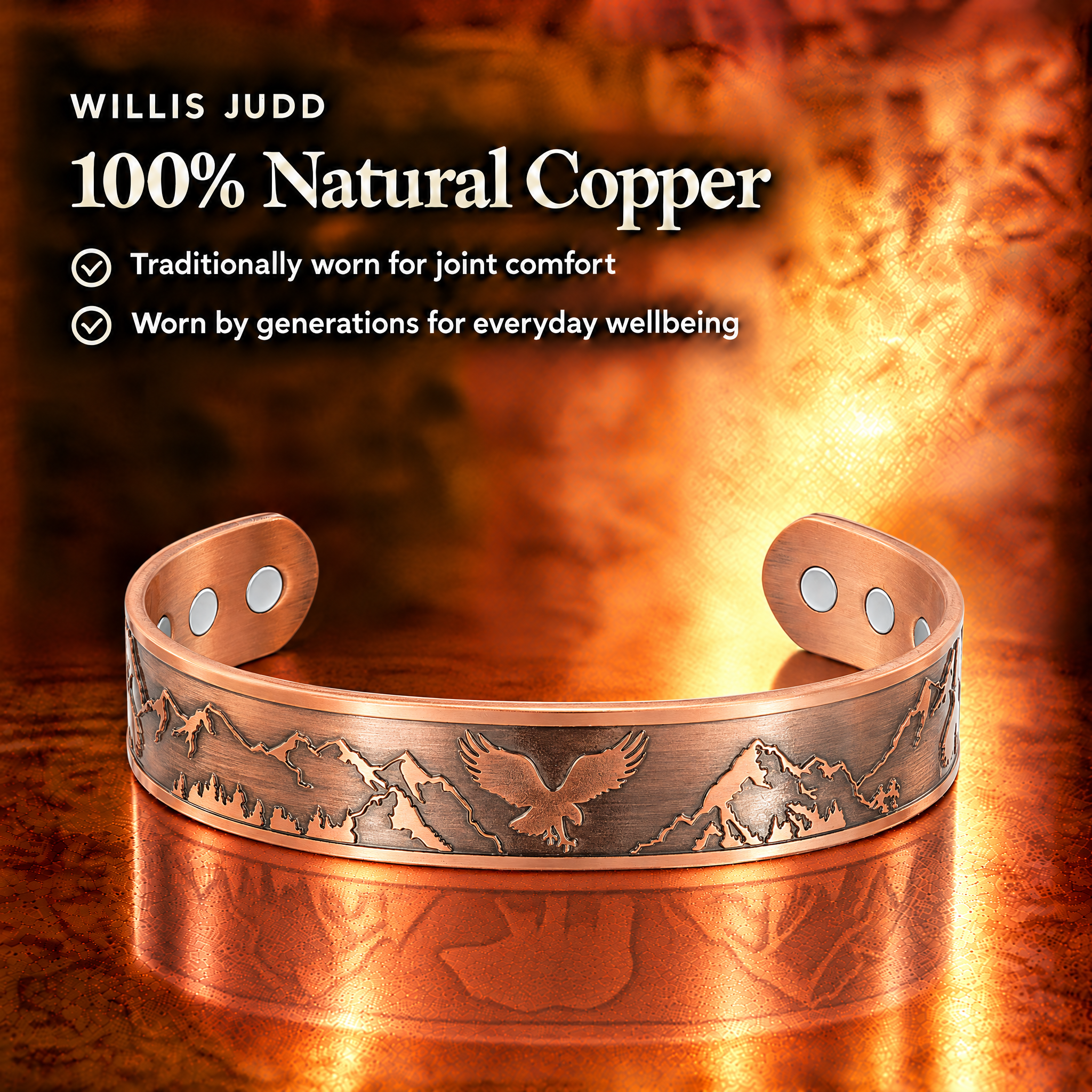 Mens Copper Magnetic Bangle Bracelet Eagle - New Design