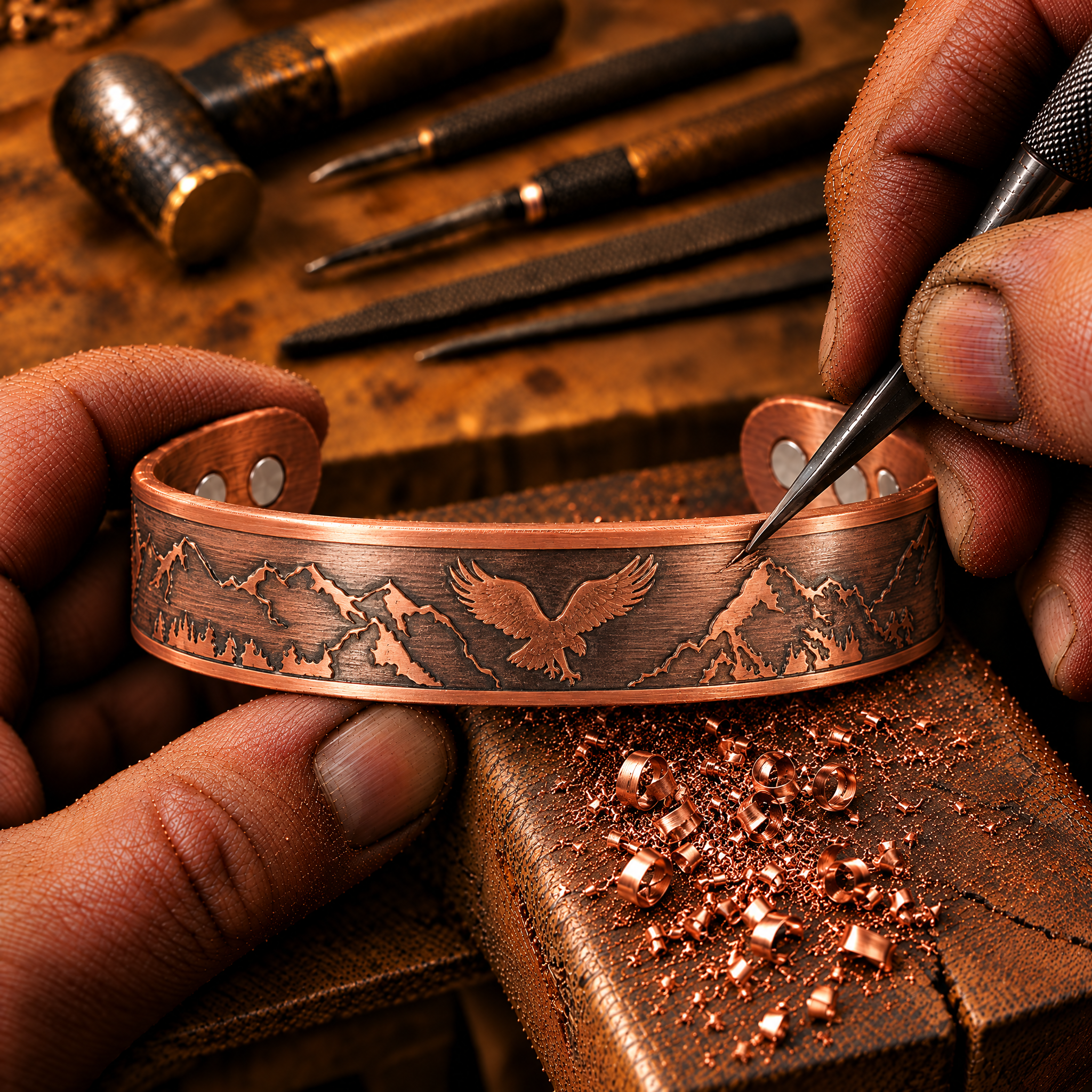 Mens Copper Magnetic Bangle Bracelet Eagle - New Design