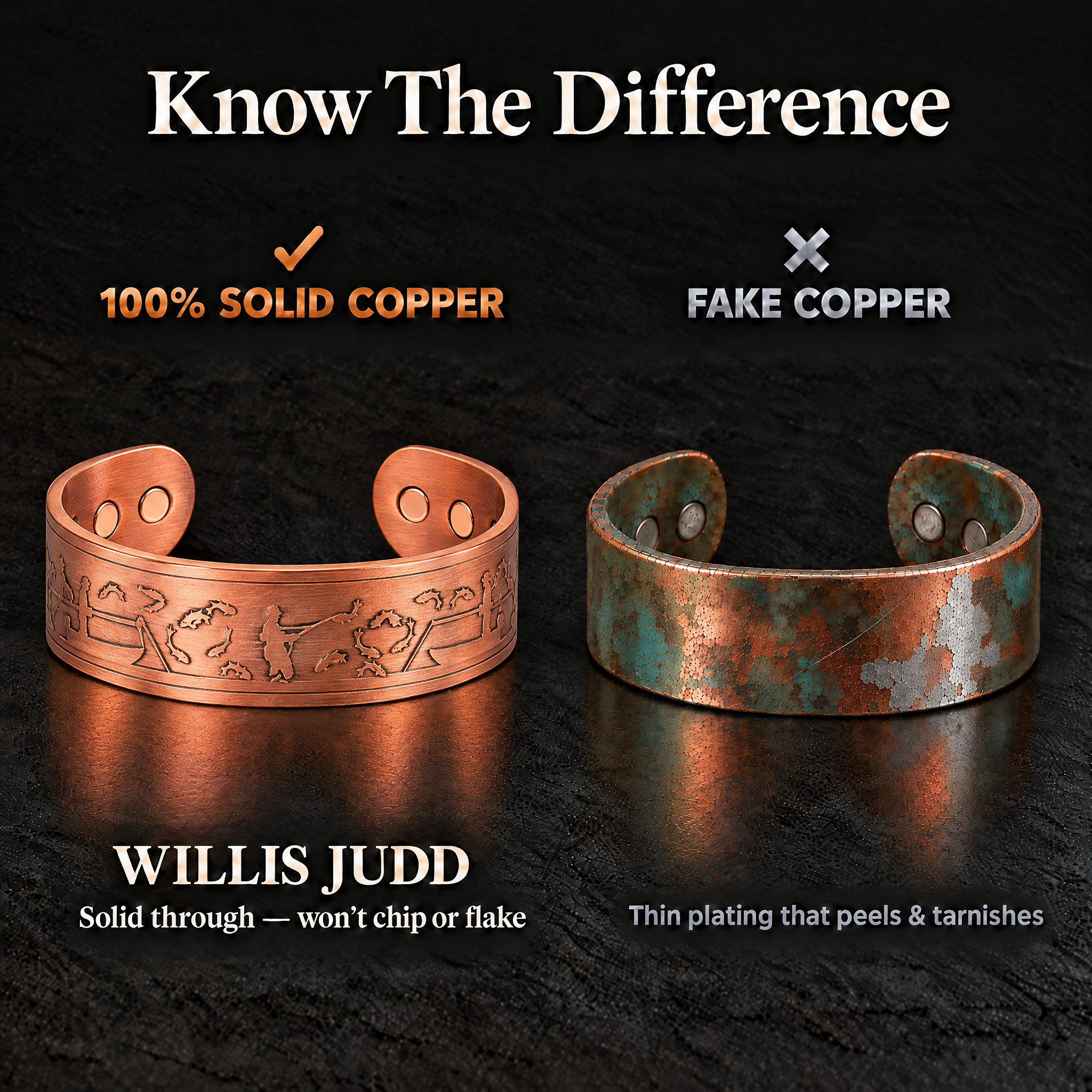 Willis Judd Mens Copper Bangle for Fisherman