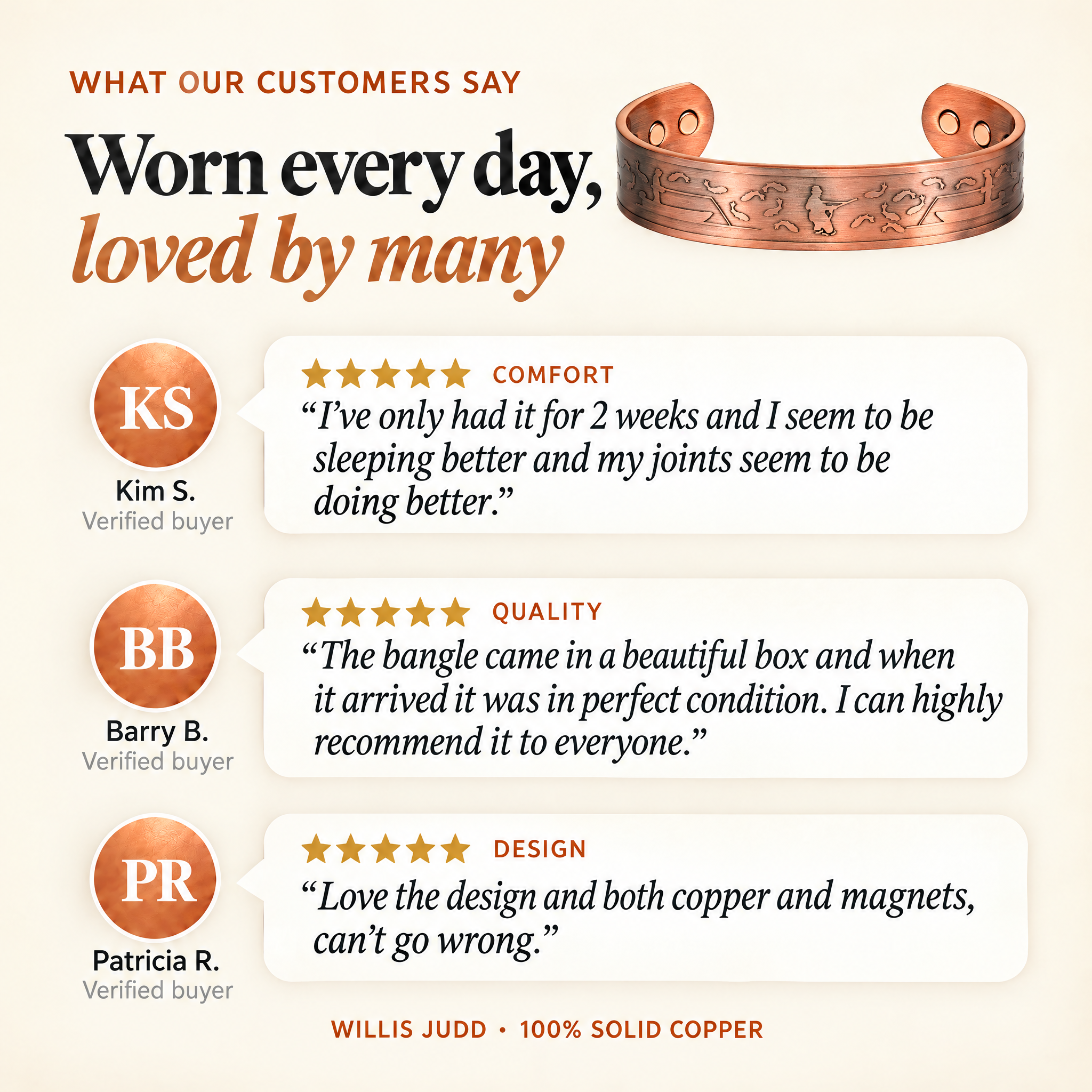 Willis Judd Mens Copper Bangle for Fisherman