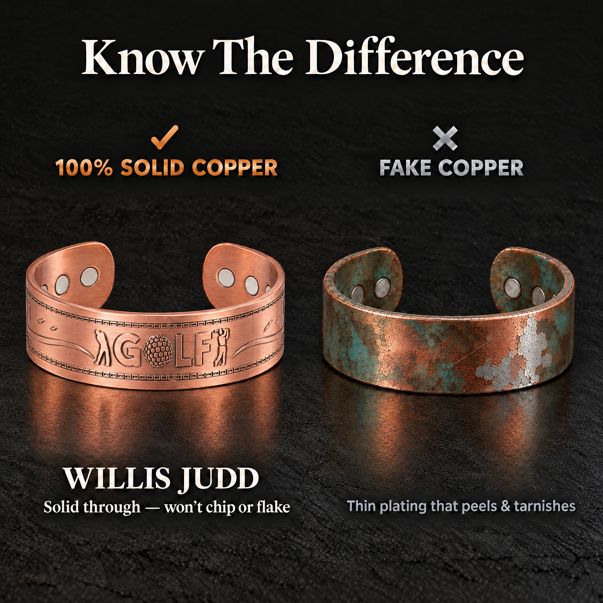 Willis Judd Mens Copper Bangle Golf Bracelet