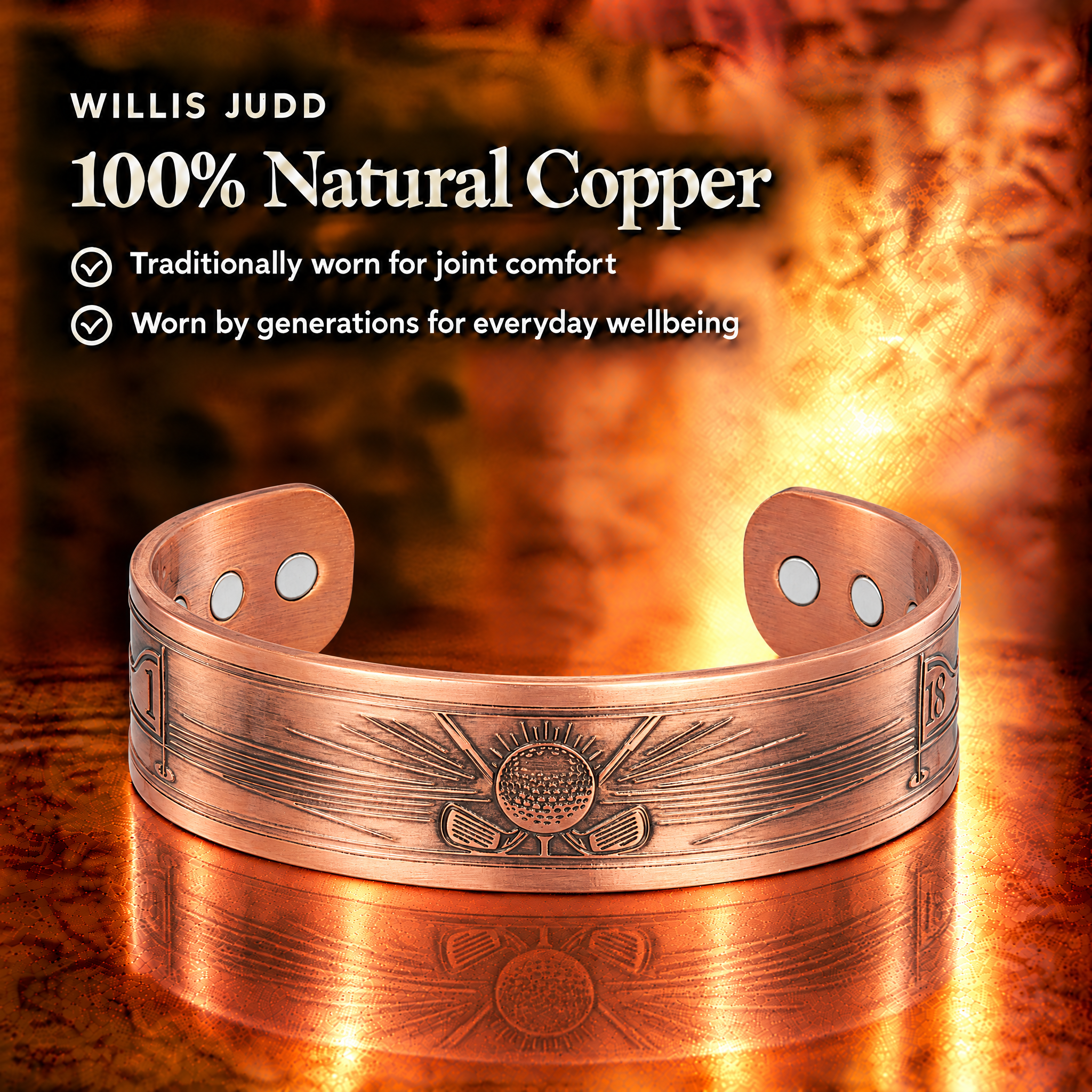 Willis Judd Mens Copper Bangle Golf Bracelet Style 2