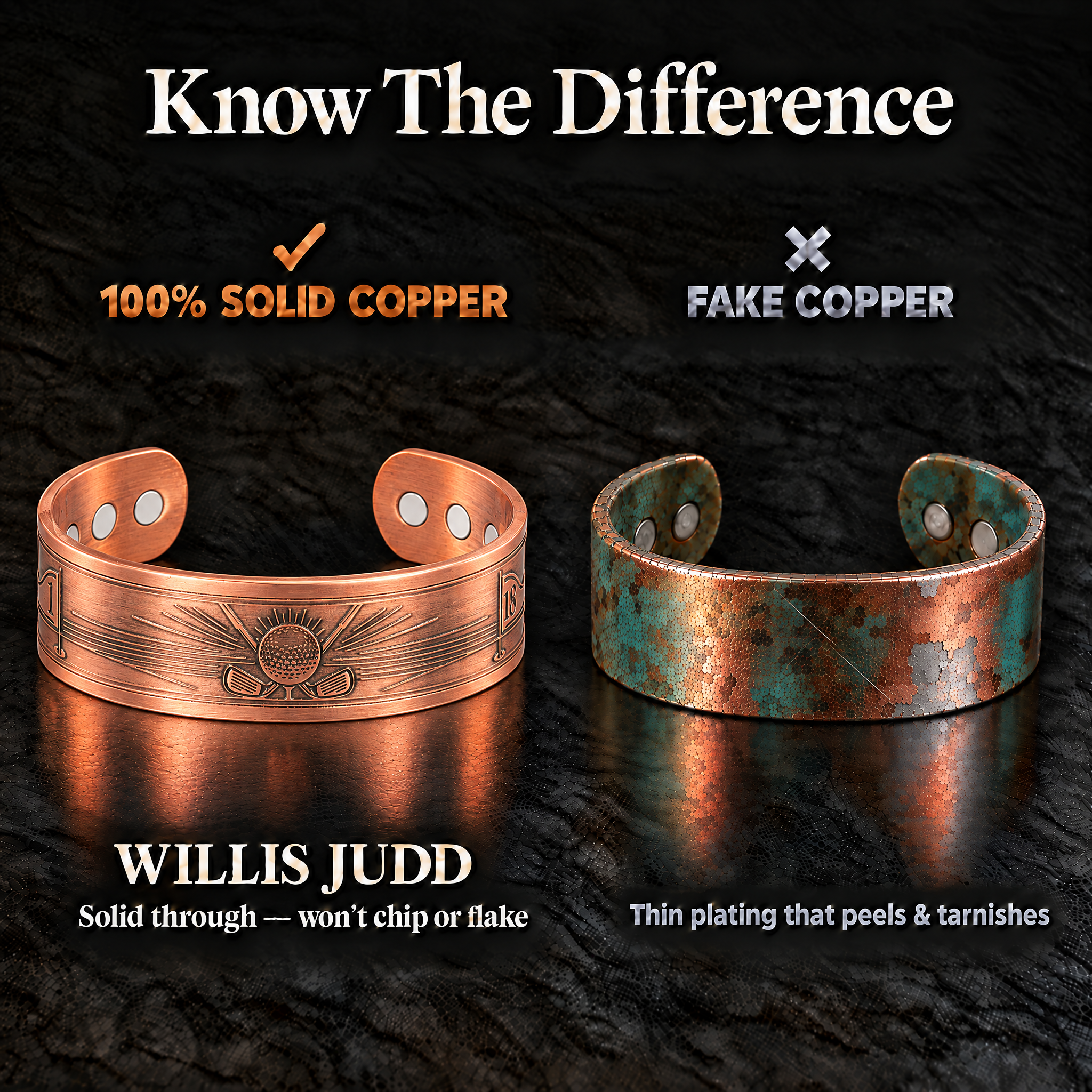 Willis Judd Mens Copper Bangle Golf Bracelet Style 2