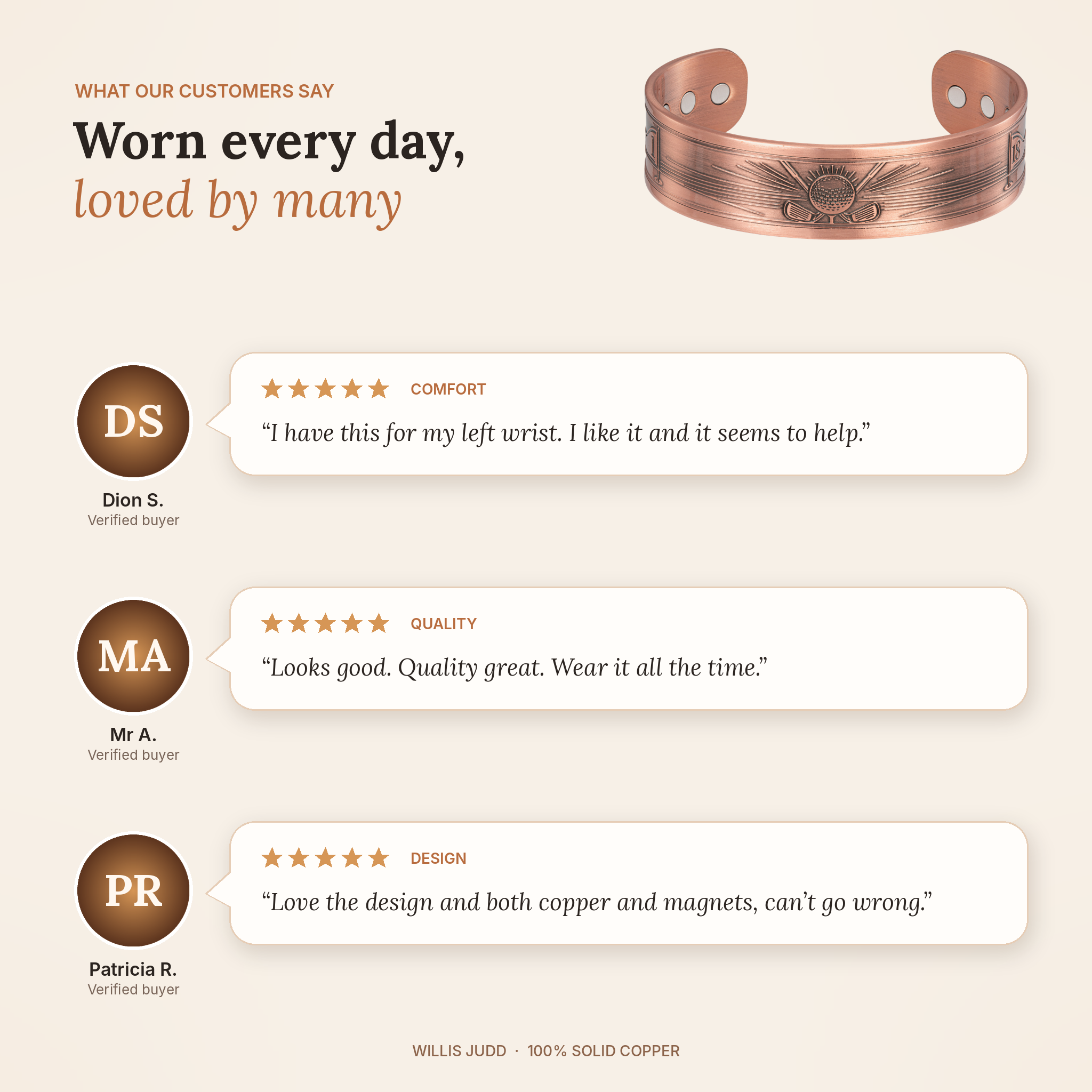 Willis Judd Mens Copper Bangle Golf Bracelet Style 2
