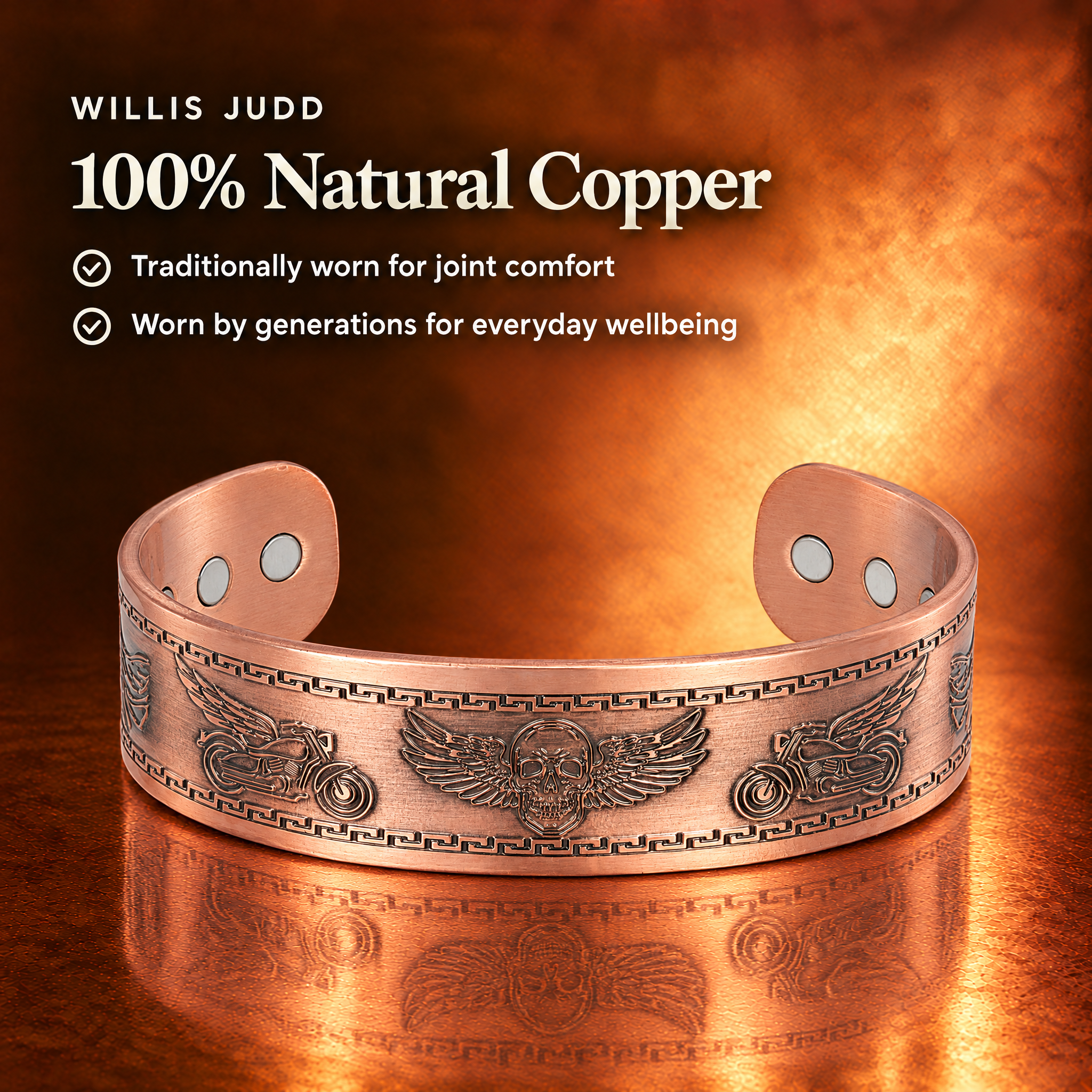 Willis Judd Mens Copper Bangle Biker Bracelet