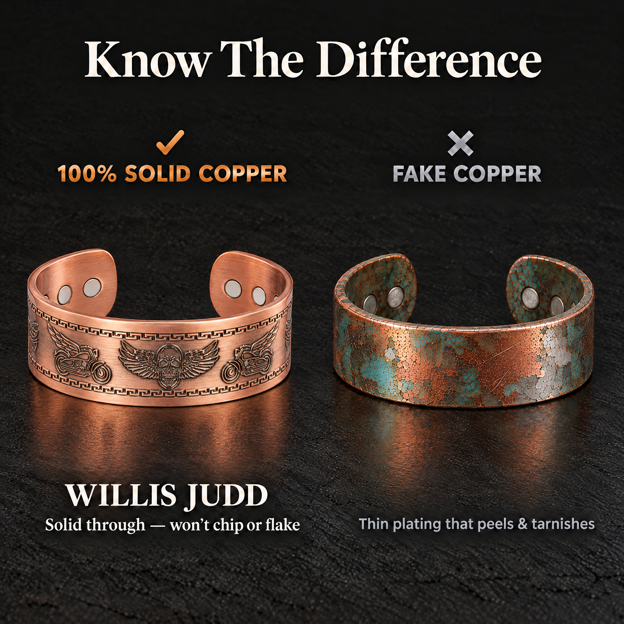 Willis Judd Mens Copper Bangle Biker Bracelet
