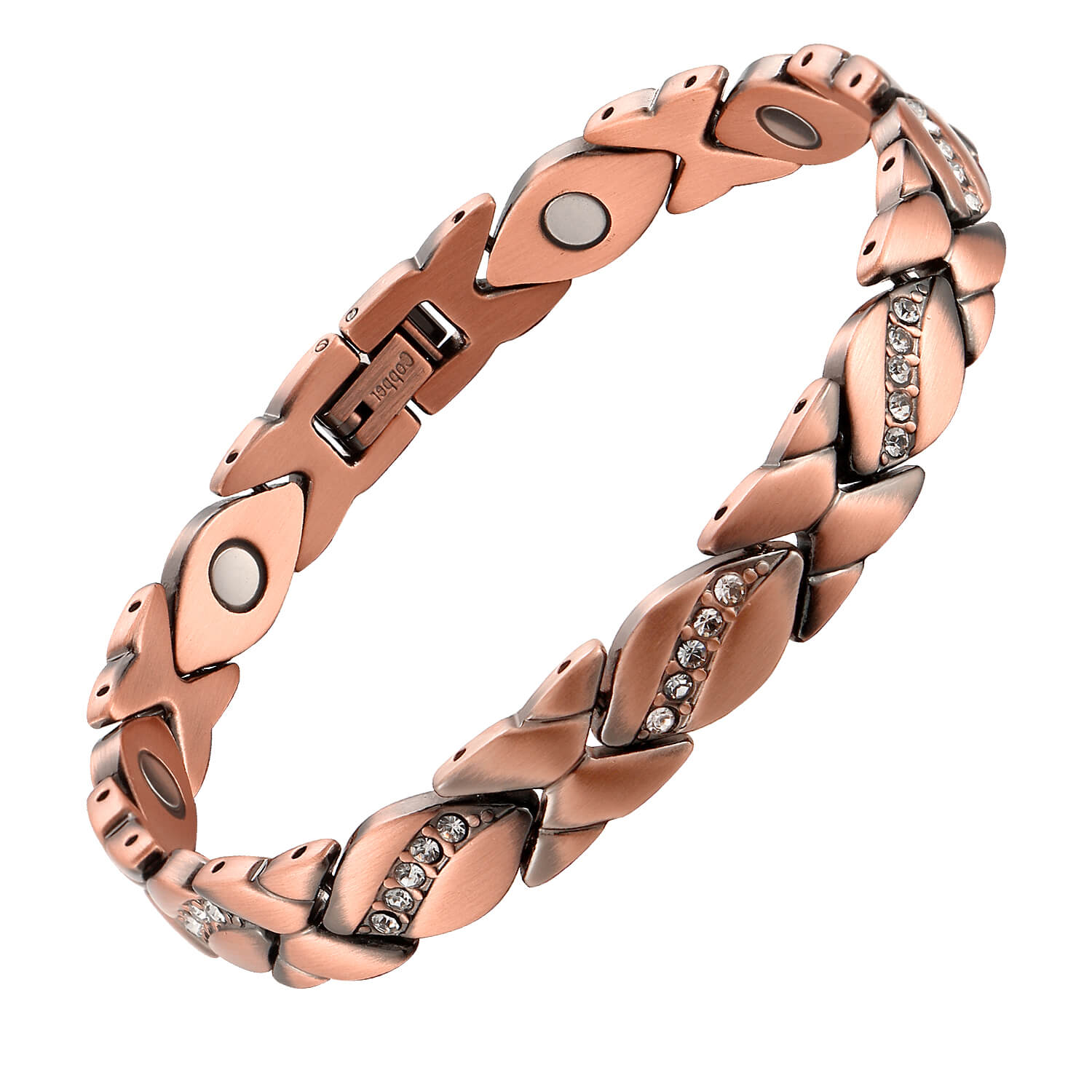 Ladies Copper Magnetic Therapy Bracelet with CZ stone detail