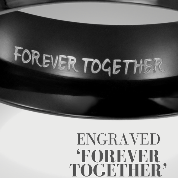 Mens 8mm Black Titanium Band Ring Engraved Forever Together
