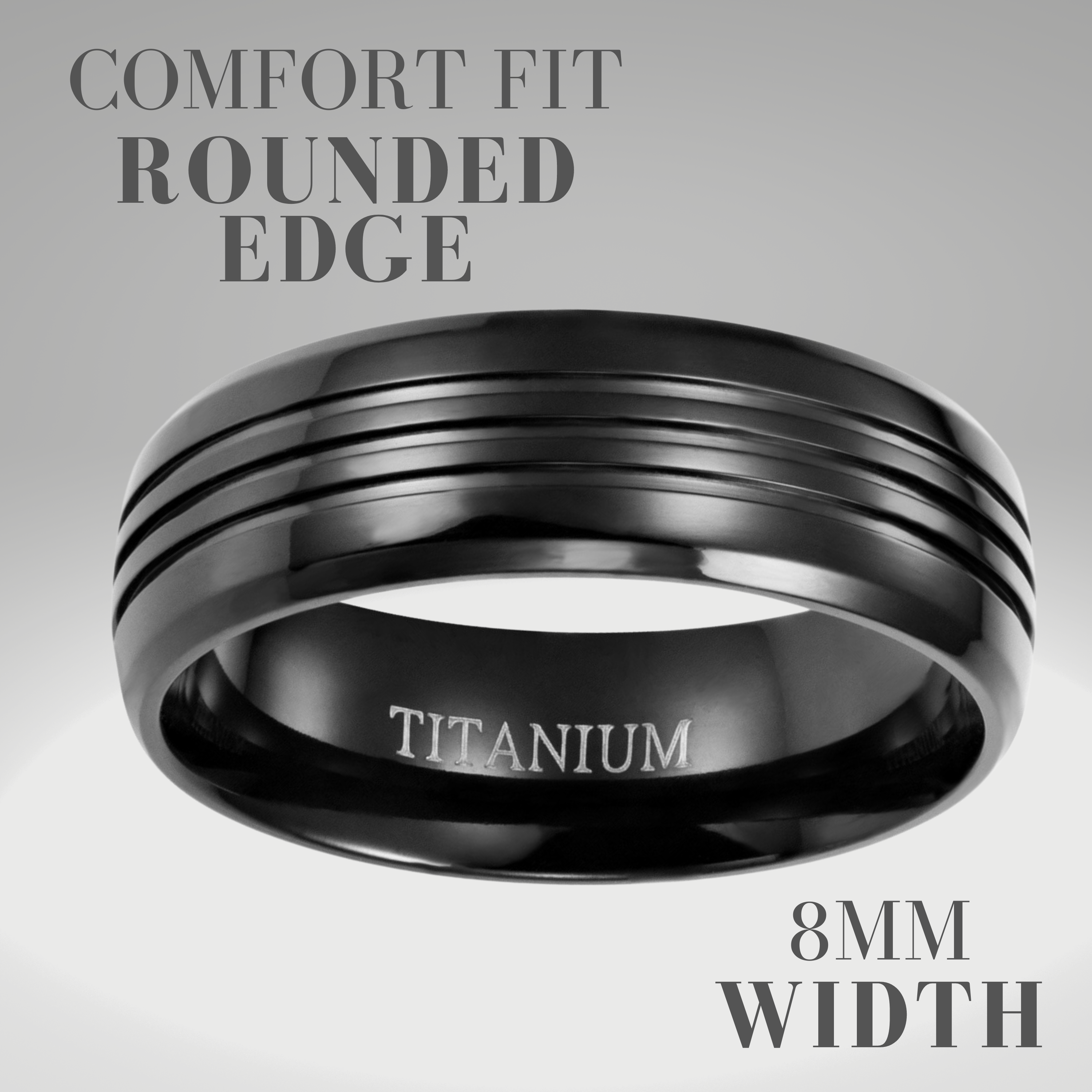 Mens 8mm Black Titanium Band Ring Engraved Forever Together
