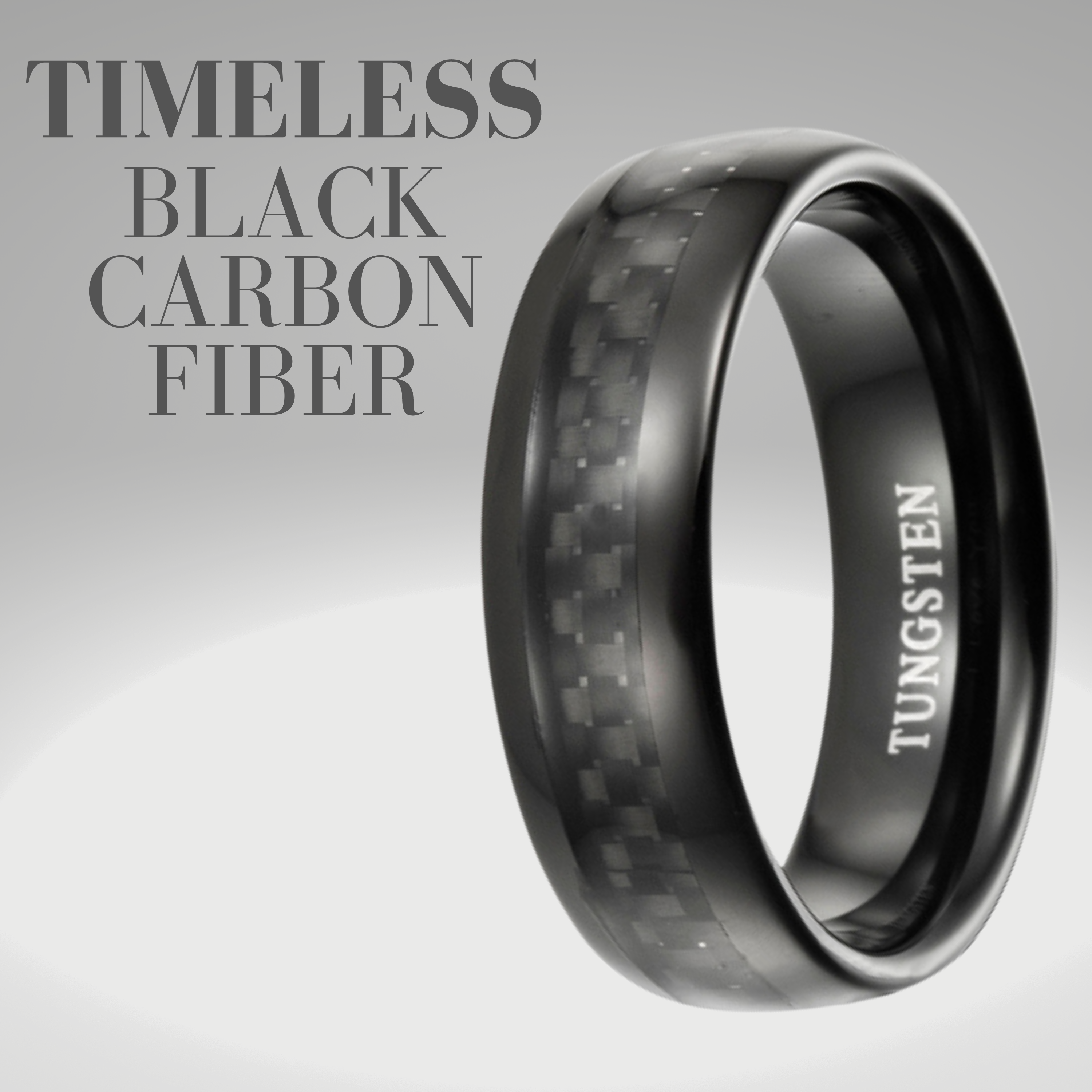 Men's Tungsten Band Ring - Black Carbon Fiber