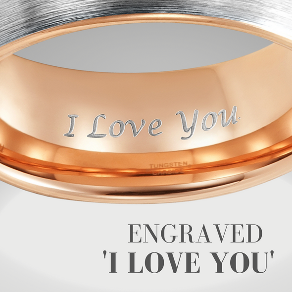 Men's Tungsten 8mm Band Engraved Ring - I Love You