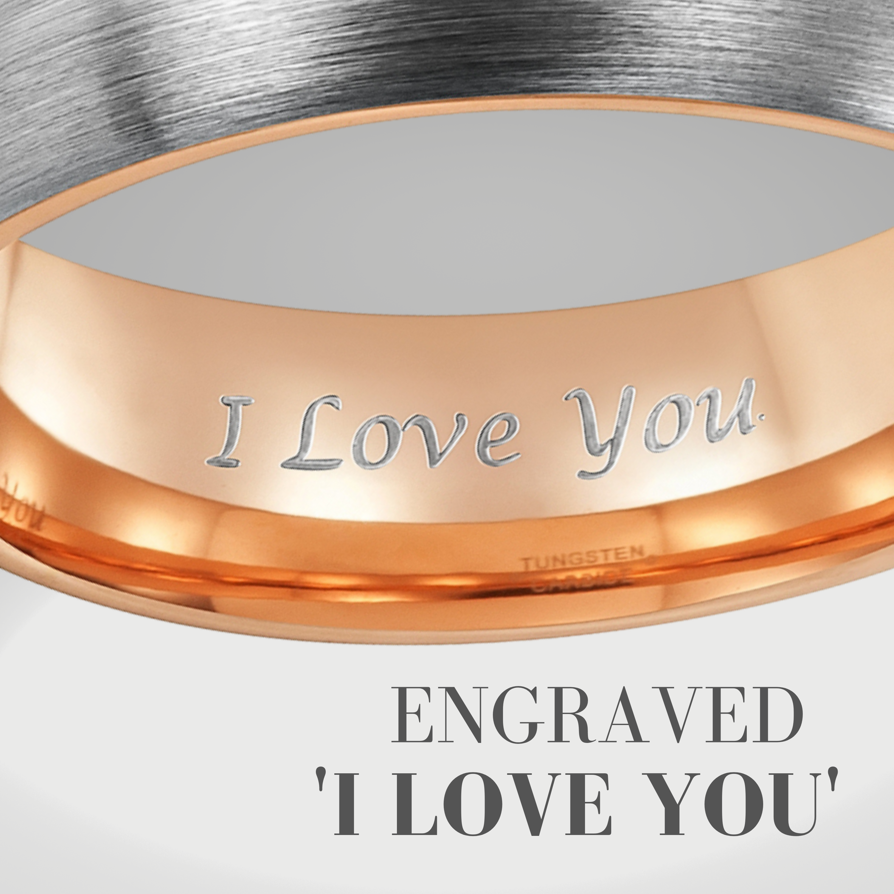 Mens 6mm Tungsten Ring Engraved I Love You