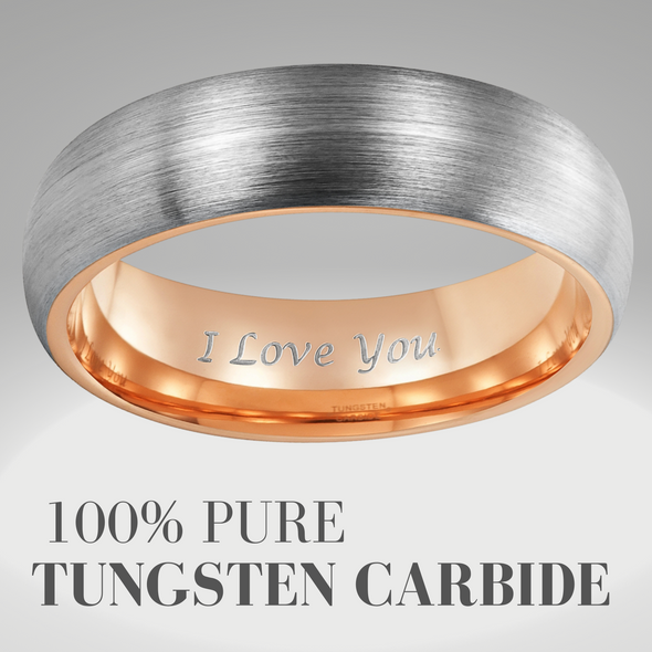 Mens 6mm Tungsten Ring Engraved I Love You