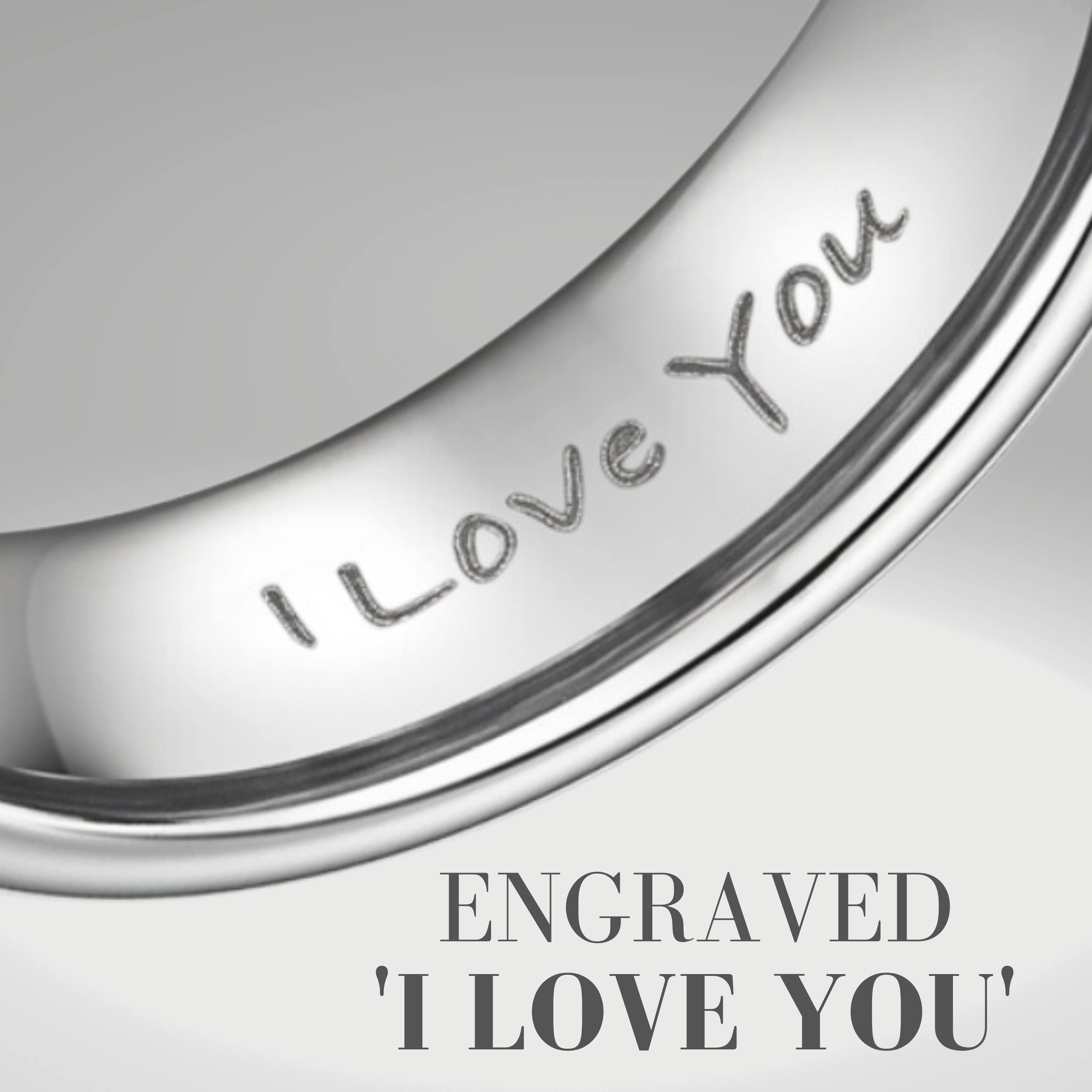 Zoomed in view of I Love You Engraving On Willis Judd Ring
