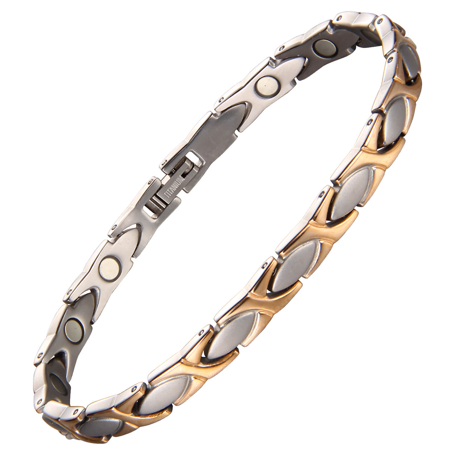 Ladies Magnetic Therapy Titanium Bracelet- Two Tone Gold