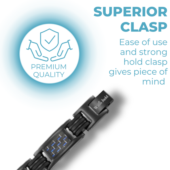 Mens Black Magnetic Titanium Bracelet Blue Carbon Fibre Free Adjuster Gift Box