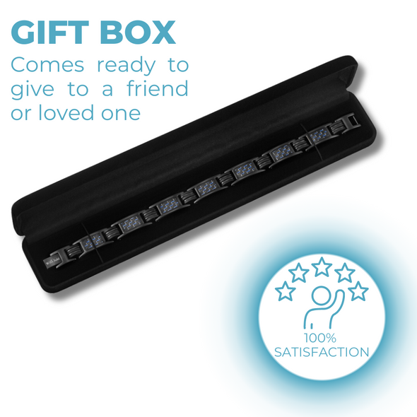 Mens Black Magnetic Titanium Bracelet Blue Carbon Fibre Free Adjuster Gift Box