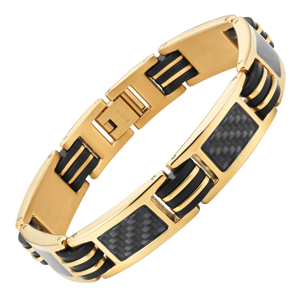 Mens Bracelet- Gold Titanium with Black Carbon Fibre