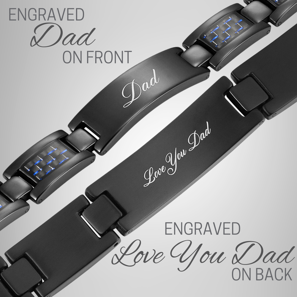 Love You Dad Bracelet - Black Titanium With Blue Carbon Fibre