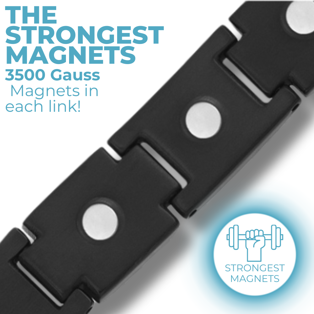 Mens Black Titanium Magnetic therapy Bracelet with Carbon Fibre and Pink CZ