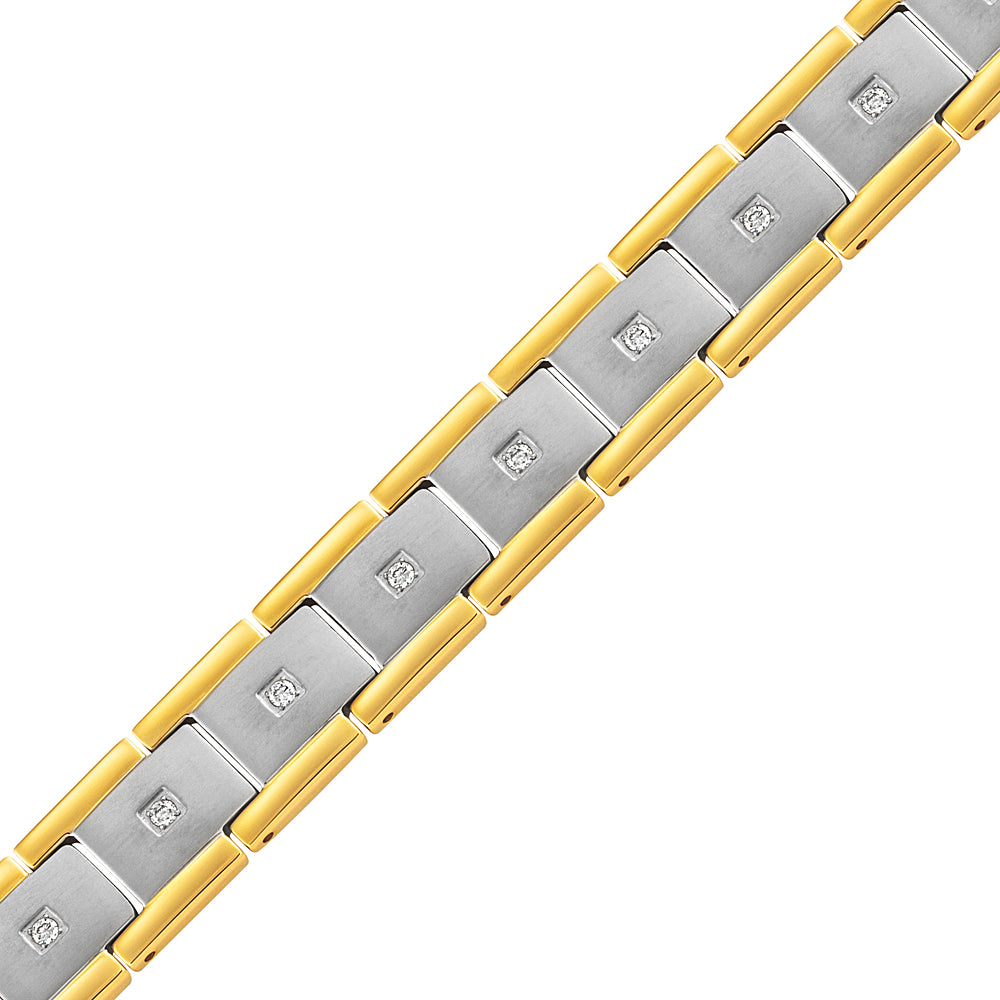 Men's Double Row Magnetic Bracelet with CZ stone -two tone titanium
