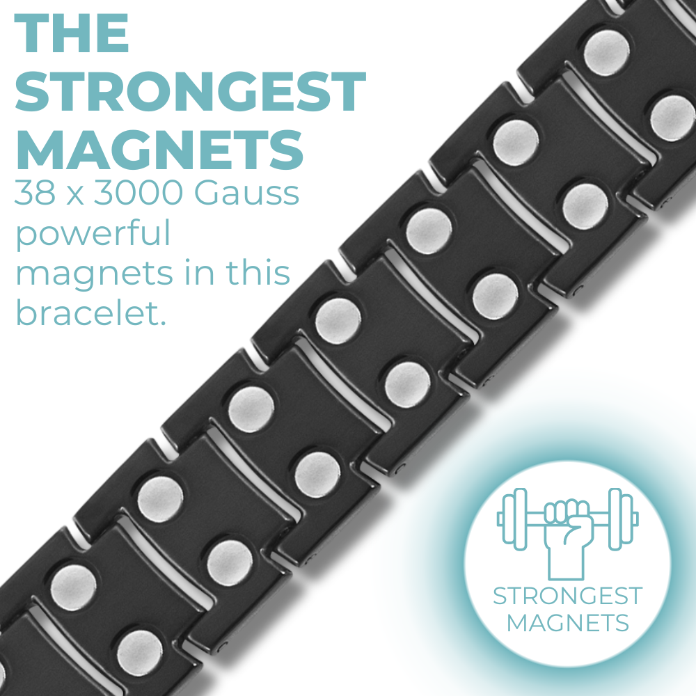 Men's Titanium Double Row Magnetic Therapy Bracelet- black and blue