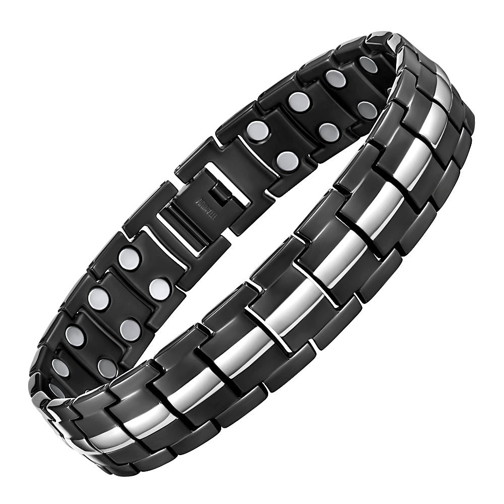 Men's Titanium Double Row Magnetic Therapy Bracelet- black and silver