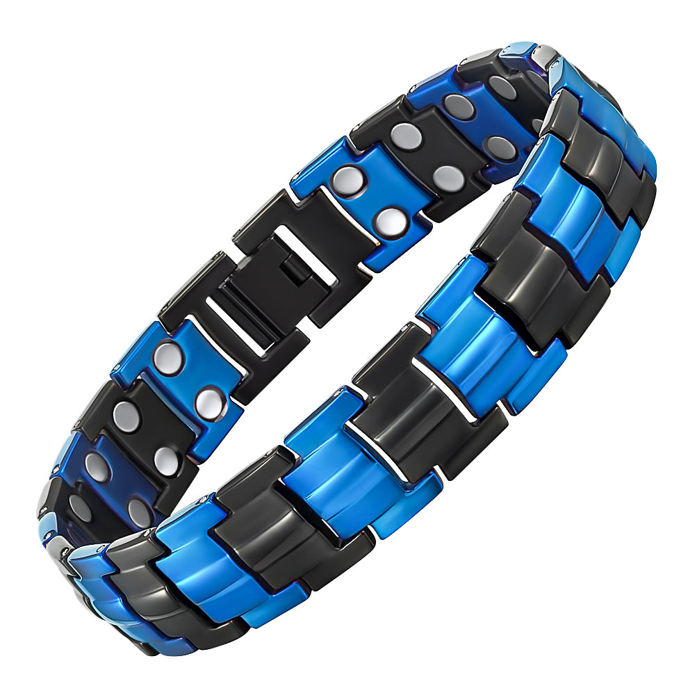 Men's Titanium Double Row Magnetic Therapy Bracelet- black and blue