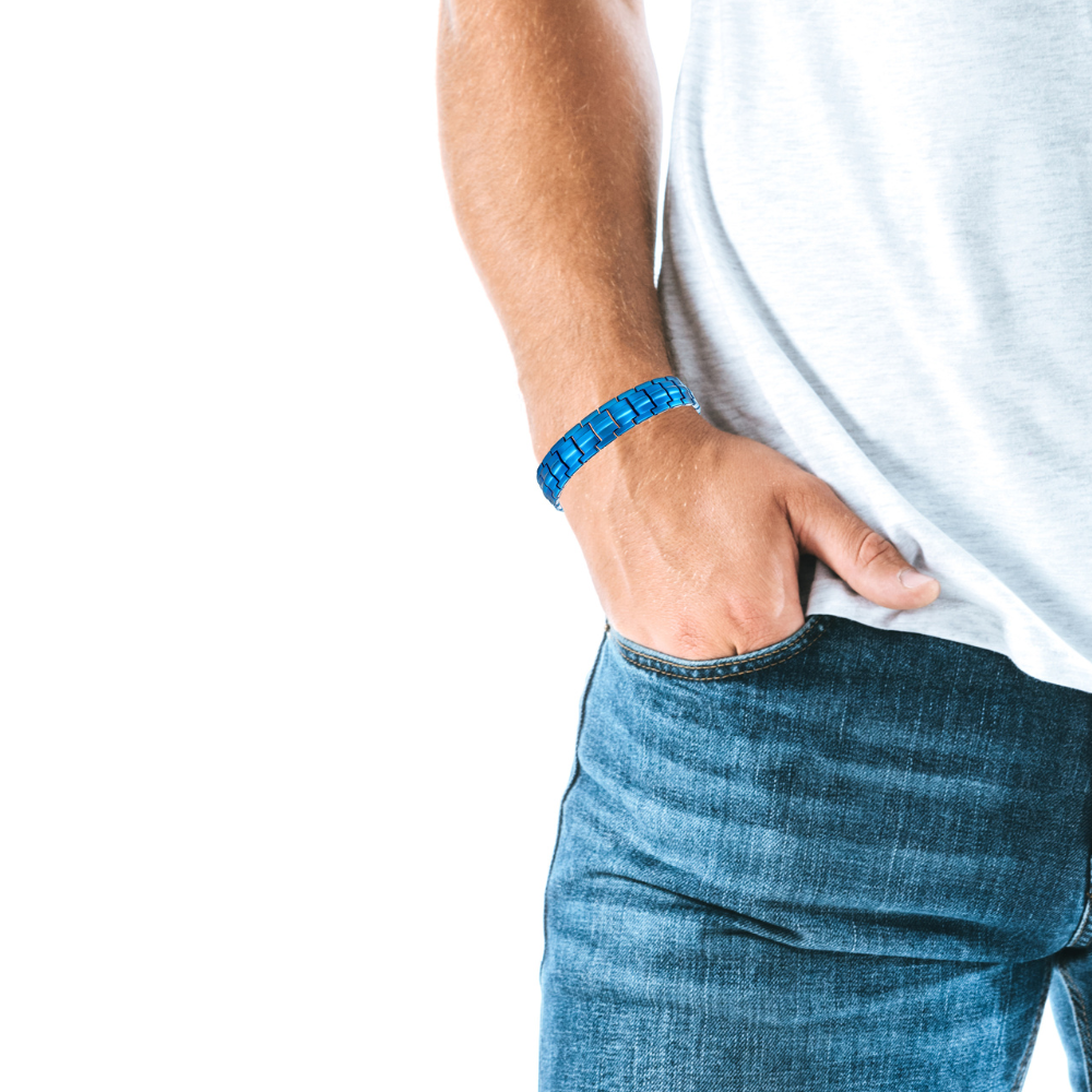 Men's Titanium Double Row Magnetic Therapy Bracelet- blue