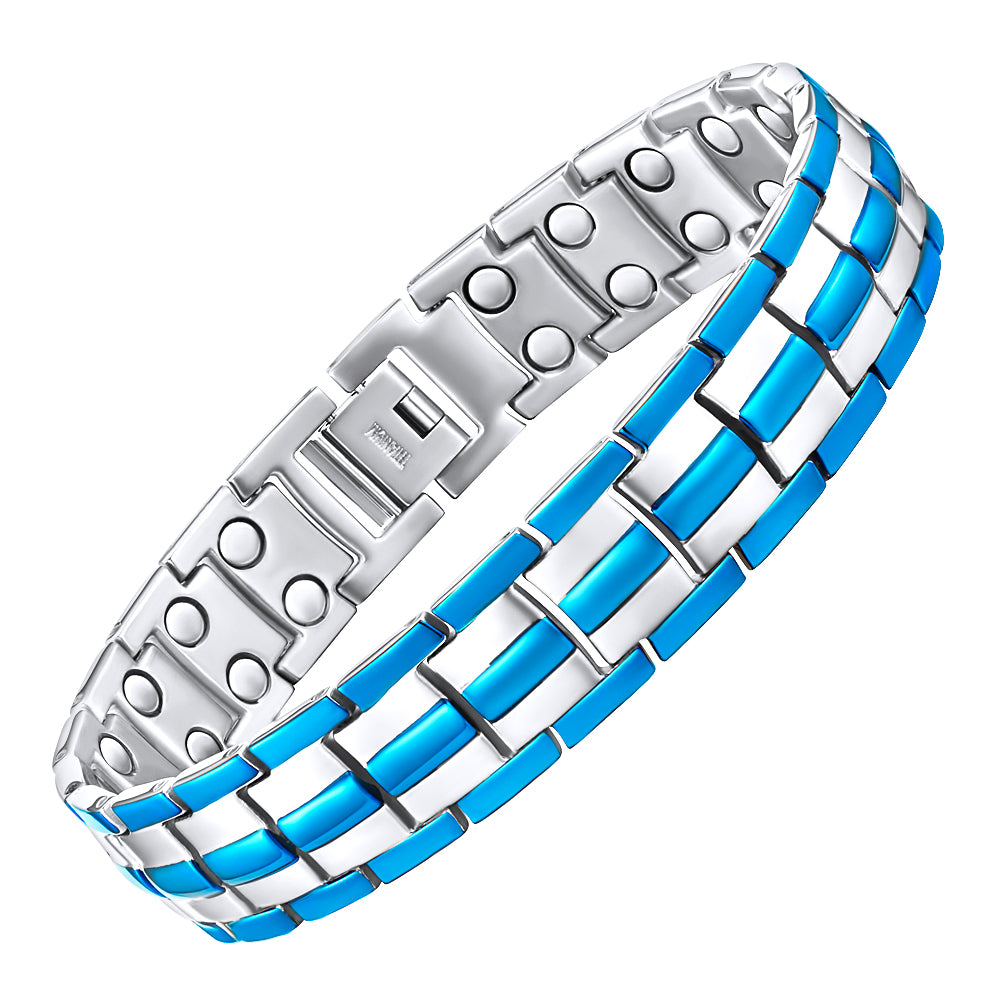 Men's Titanium Double Row Magnetic Therapy Bracelet- blue and silver