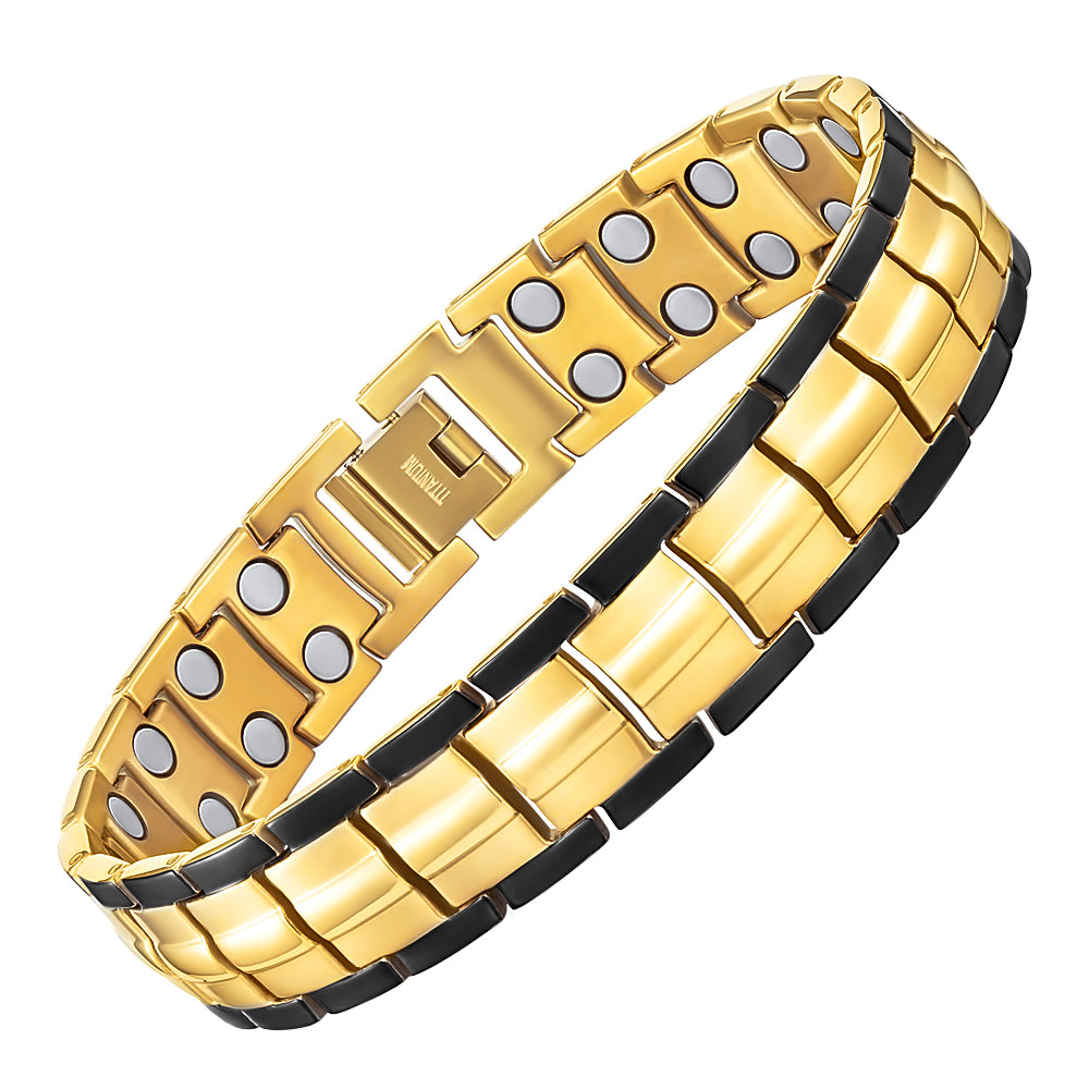 Men's Titanium Double Row Magnetic Therapy Bracelet- black and gold