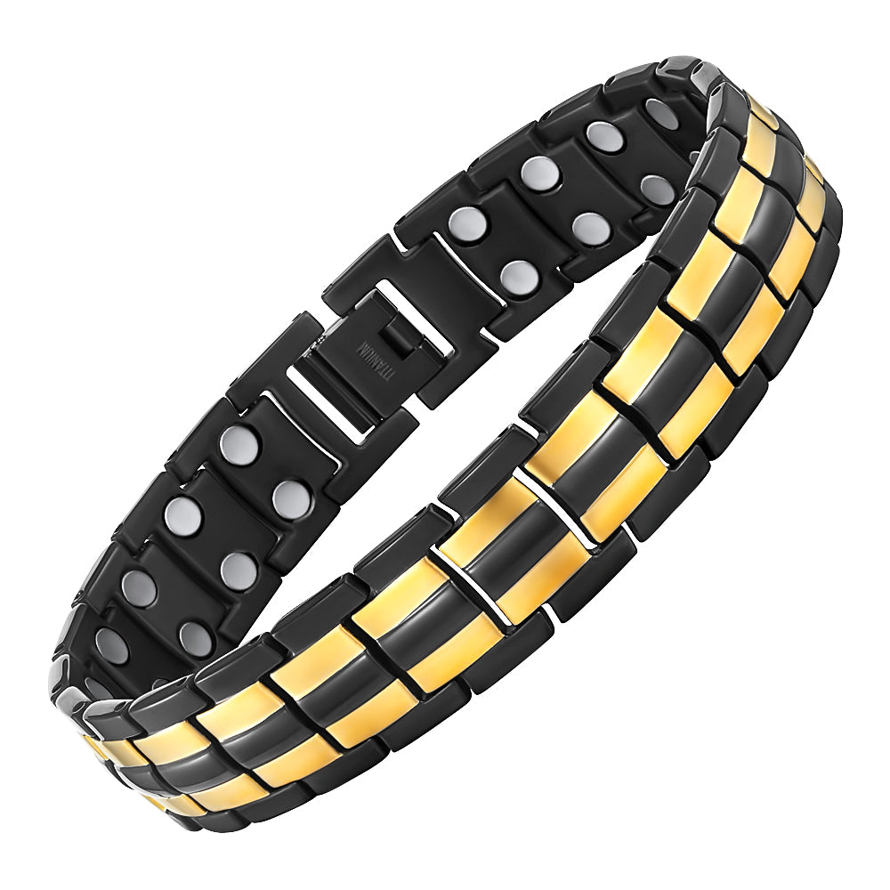 Men's Titanium Double Row Magnetic Therapy Bracelet-gold and black