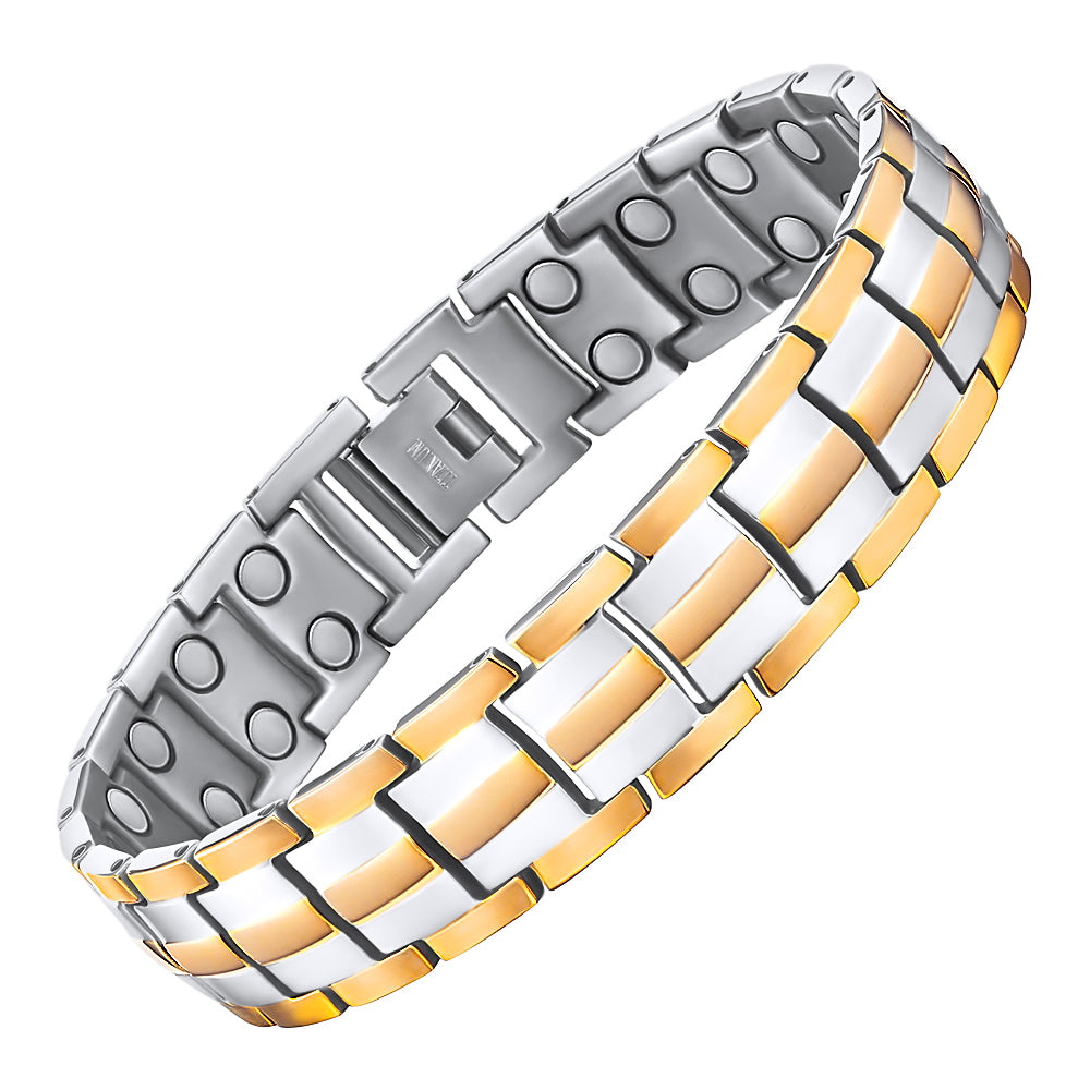 Men's Titanium Double Row Magnetic Therapy Bracelet-rose gold and silver